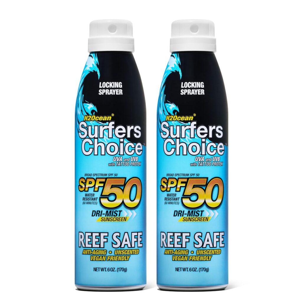 2-Pack H2Ocean Surfers Choice Tattoo Sunscreen SPF 50 UVA/UVB Sunscreen with Tattoo Protek Quick Dry Reef Safe Water Resistant