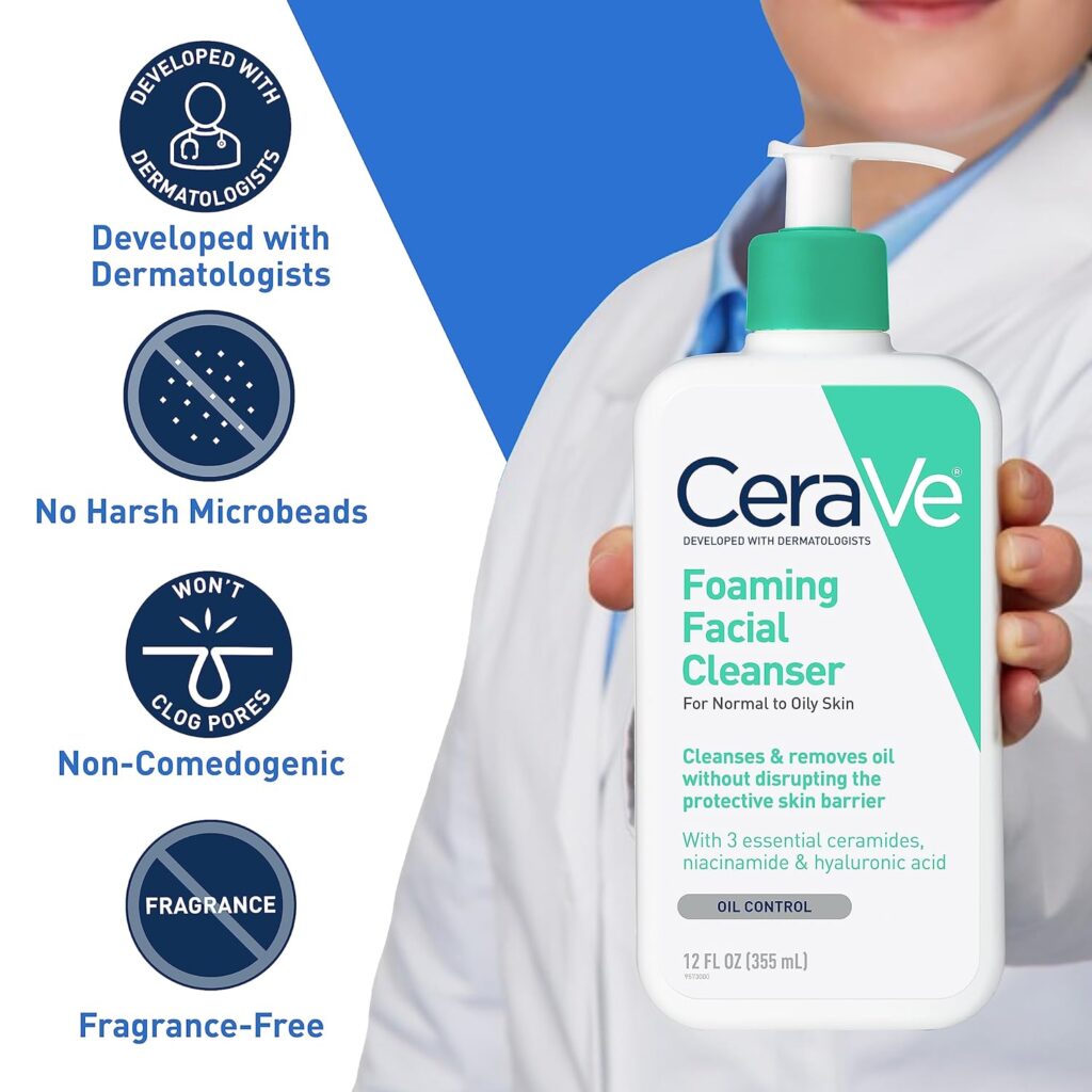 CeraVe Foaming Facial Cleanser | Daily Face Wash for Oily Skin with Hyaluronic Acid, Ceramides, and Niacinamide| Fragrance Free Paraben Free | 19 Fluid Ounce