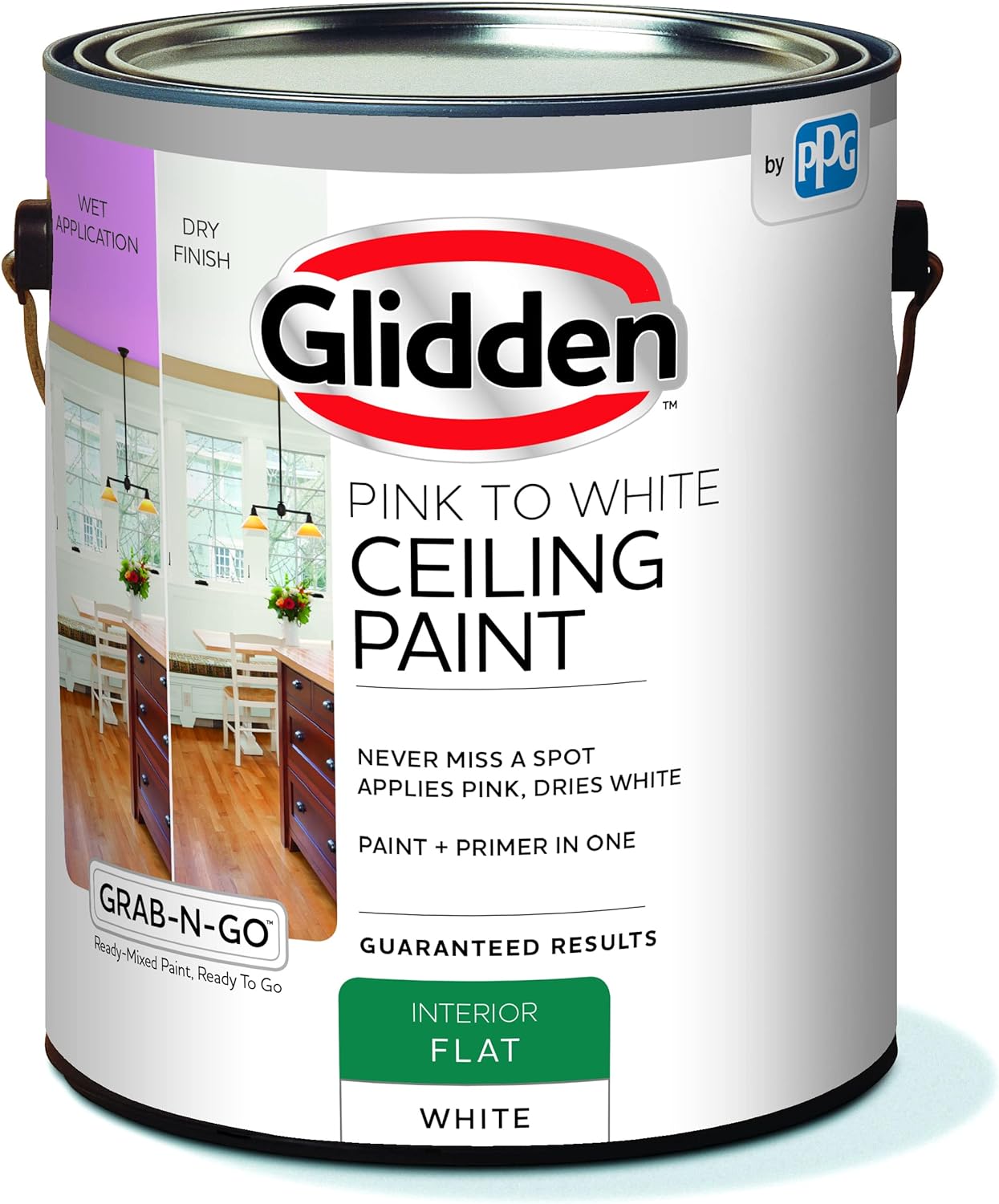 Glidden Grab-N-Go Pink To White Ceiling Paint, 1 Gallon, Flat, White