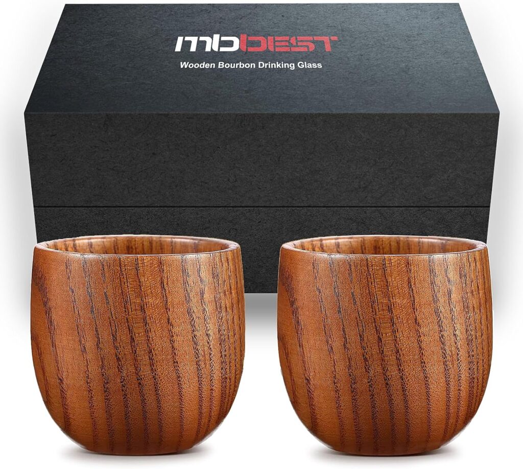 Mbbest Bourbon Gifts For Men,Finished Wooden Old Fashioned Glass,Great Whiskey Gifts For Men, Dad, Or Brother Groomsmen Gifts, Liquor Cocktail Rocks Old Fashioned, Bernard (2 Pack)