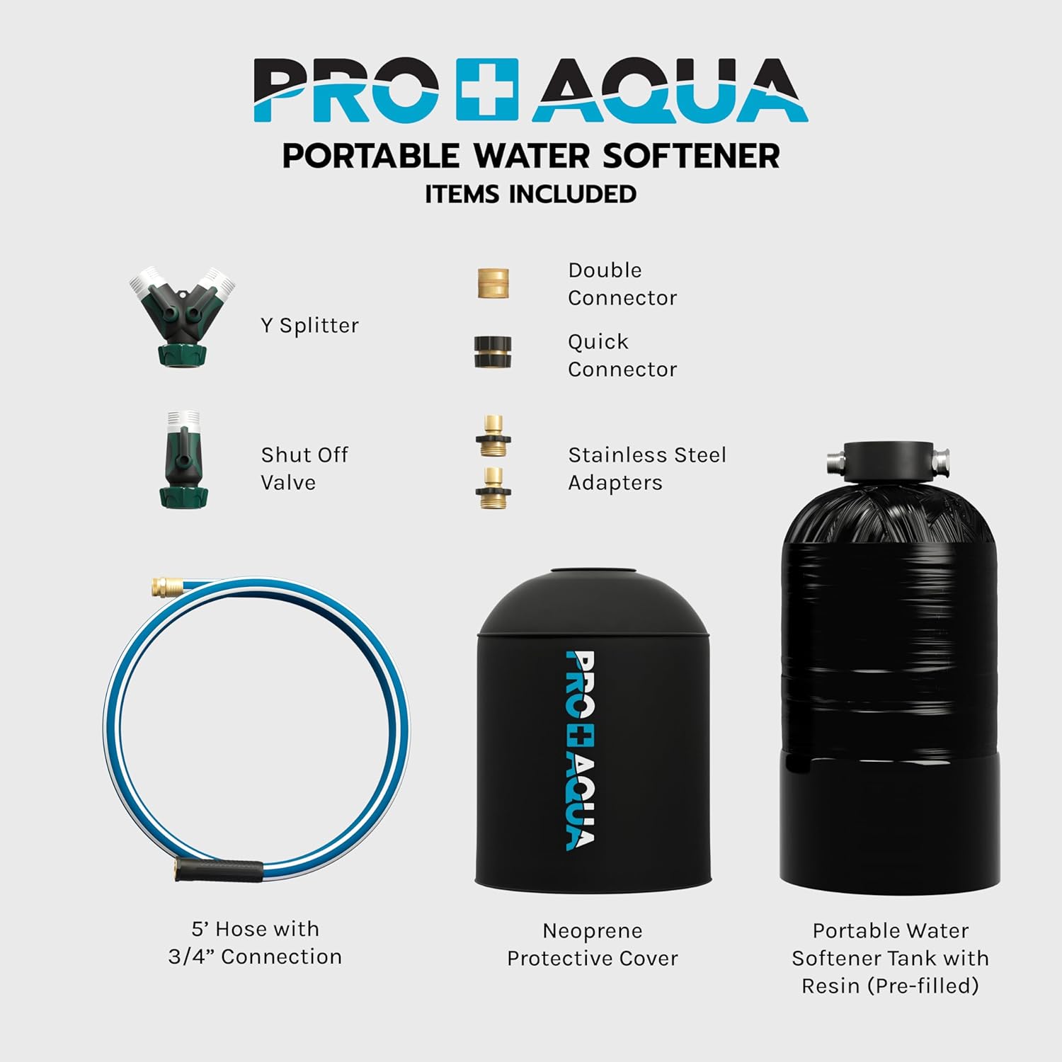 Pro+Aqua 16,000 Grain Portable Water Softener For Rv, Trailers, Boats, Mobile Car Wash, Pressure Wash – Protects Water Systems From Hard Water Damage And Corrosion, With Pre-Filled High-Capacity Resin