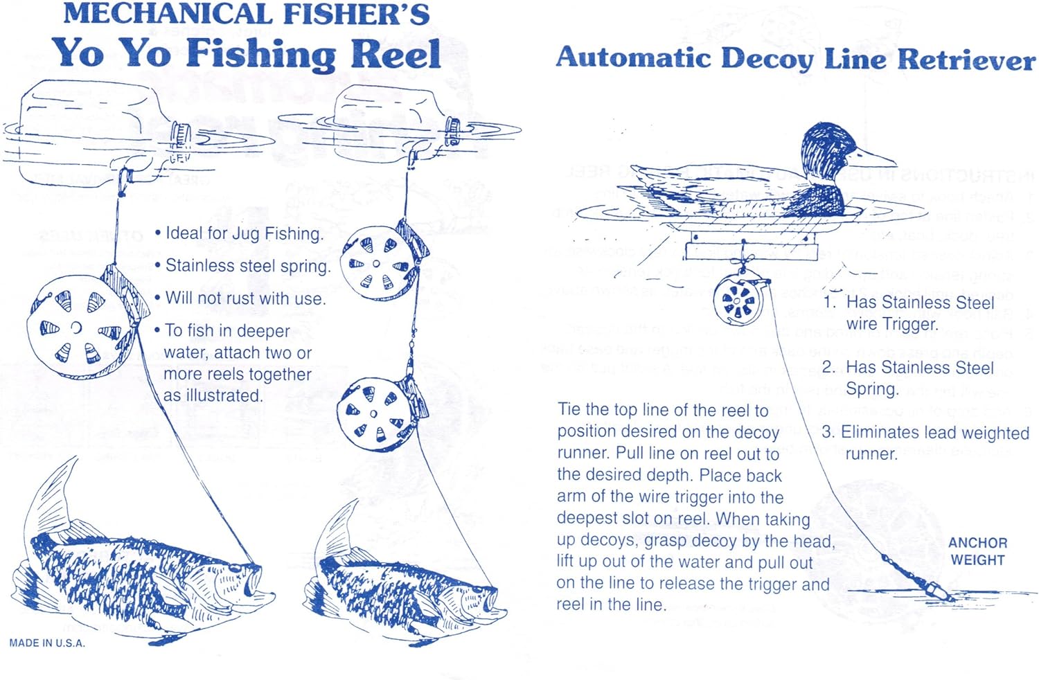 4 Mechanical Fishers Yo Yo Fishing Reels -Package Of 4 Reels- Yoyo Fish Trap -(Flat Trigger Model)