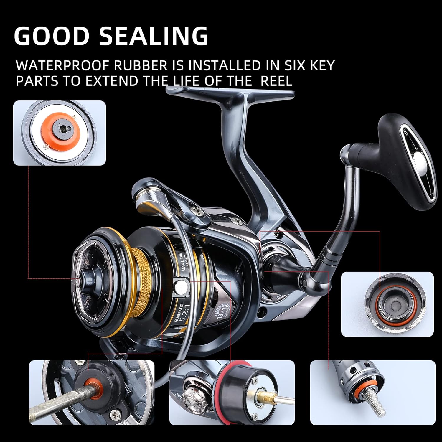 Accuretta Spinning Fishing Reel, 13+1Bb Saltwater Spinning Reel, Ultra Smooth Powerful Saltwater Fishing Reels, 5.2:1/4.7:1 Gear Ratio Waterproof And Rustproof Large Db Fishing Reels Spinning