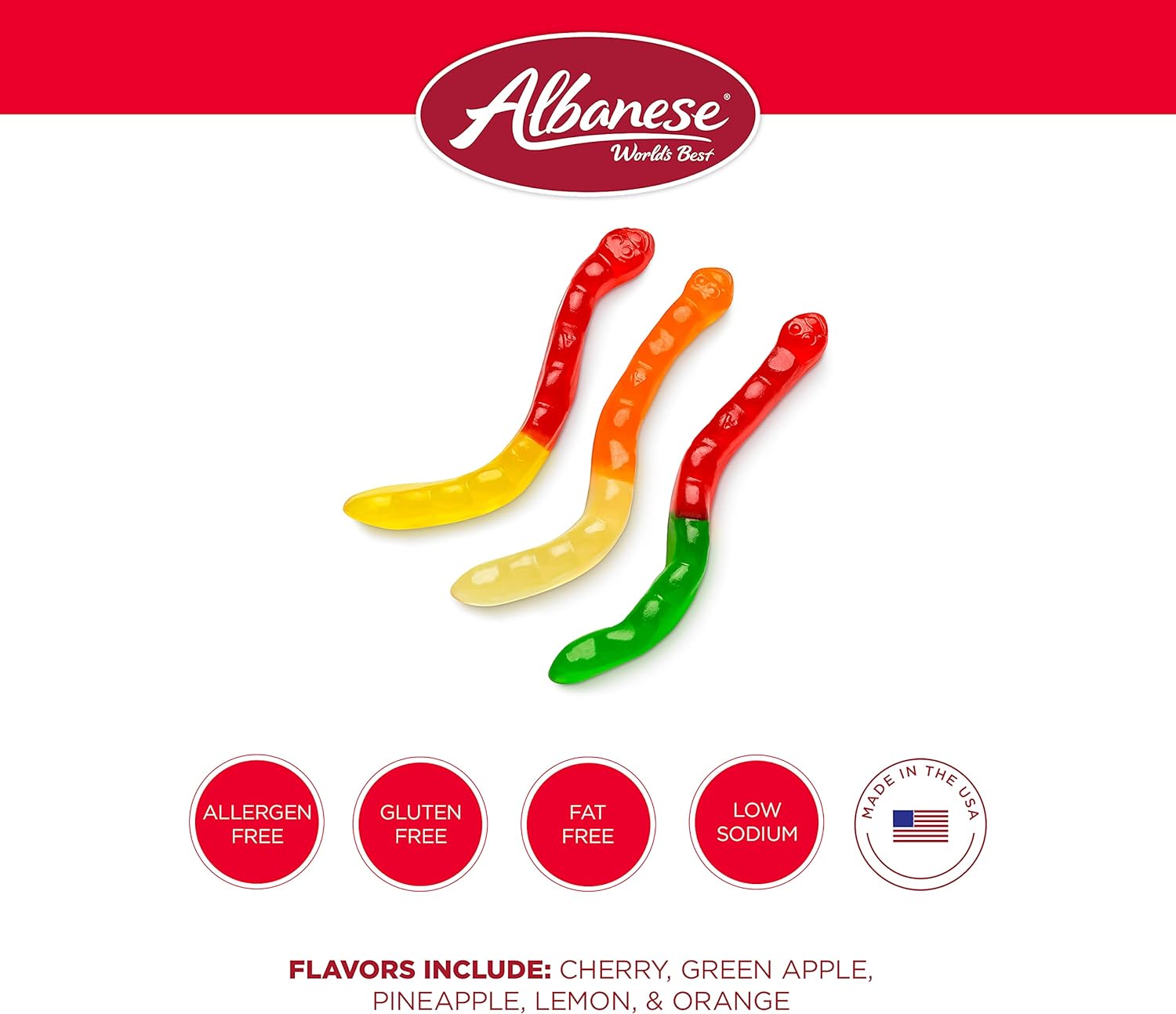 Albanese Worlds Best Large Assorted Fruit Gummi Worms, Valentines Day Candy, 5Lb Bag