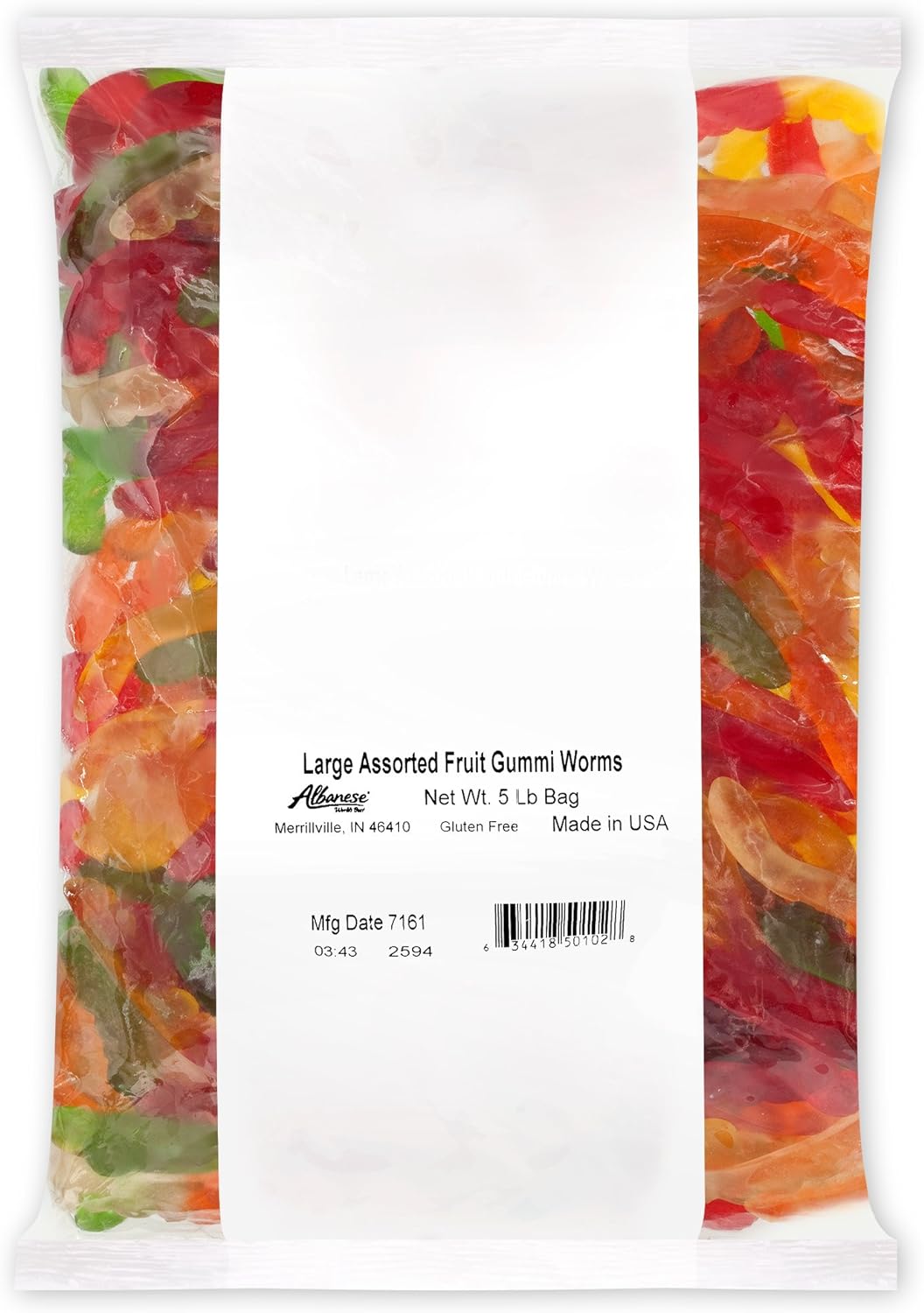 Albanese Worlds Best Large Assorted Fruit Gummi Worms, Valentines Day Candy, 5Lb Bag