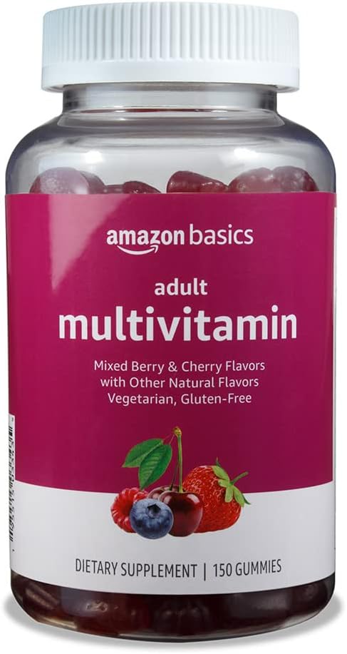 Amazon Basics Adult Multivitamin, 150 Gummies, 75-Day Supply, Mixed Berry  Cherry (Previously Solimo)