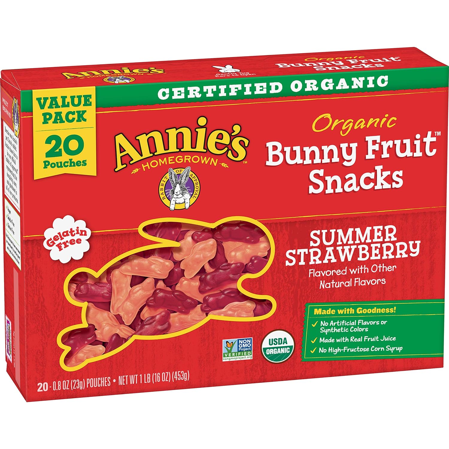 Annies Organic Berry Patch Bunny Fruit Flavored Snacks, Gluten Free, 10 Pouches, 7 Oz.