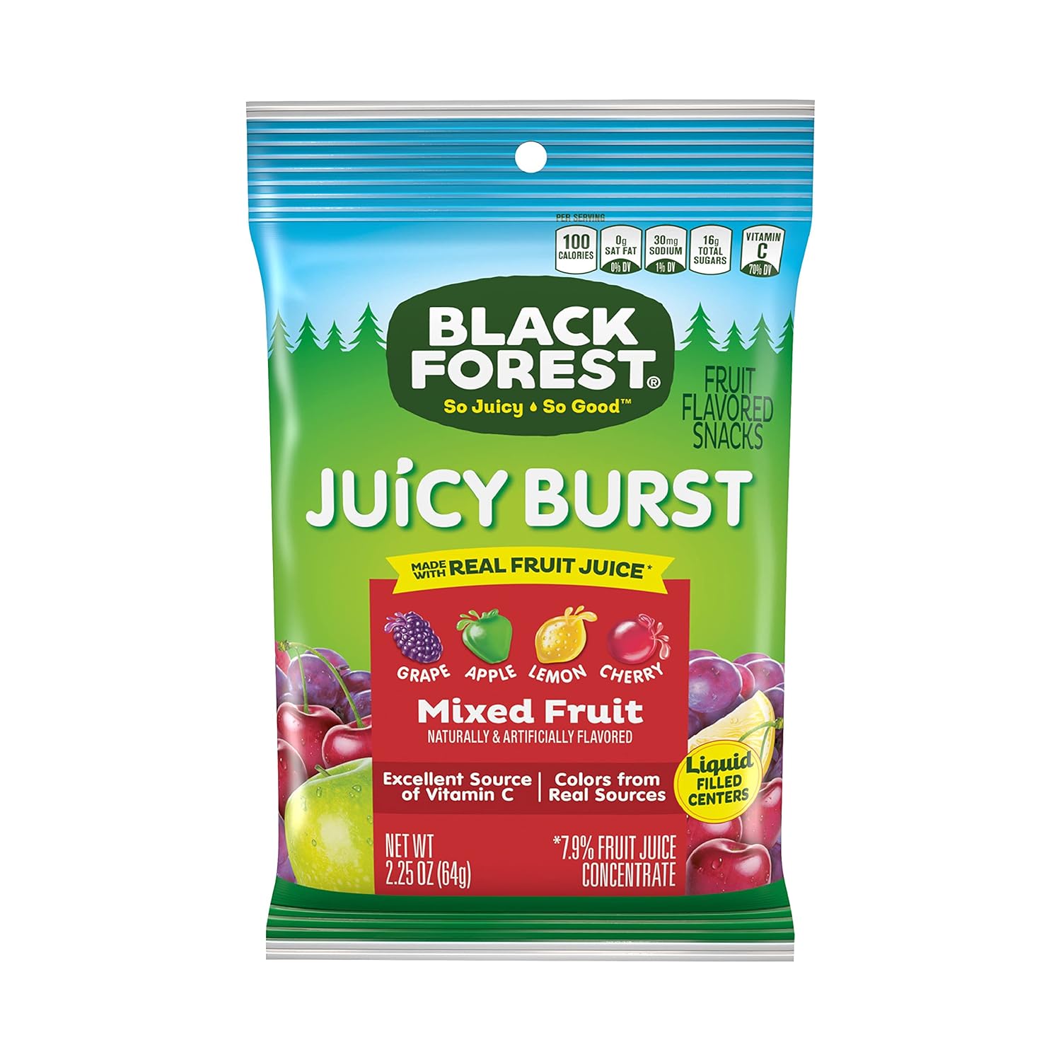 Black Forest Juicy Burst Fruit Snacks, Mixed Fruit, 0.8 Ounce Pouches (40 Count)