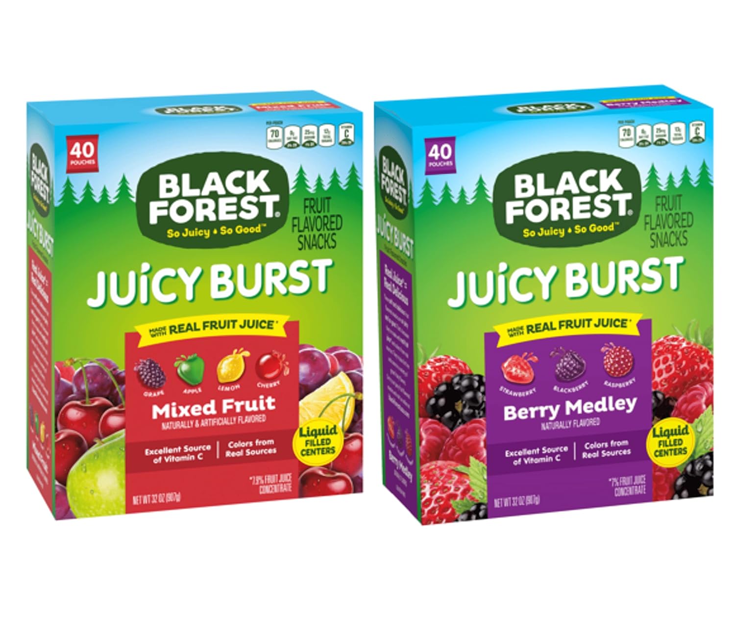 Black Forest Juicy Burst Fruit Snacks, Mixed Fruit, 0.8 Ounce Pouches (40 Count)