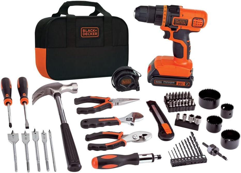 Black+Decker 20V Max Drill  Home Tool Kit, 68 Piece (Ldx120Pk)