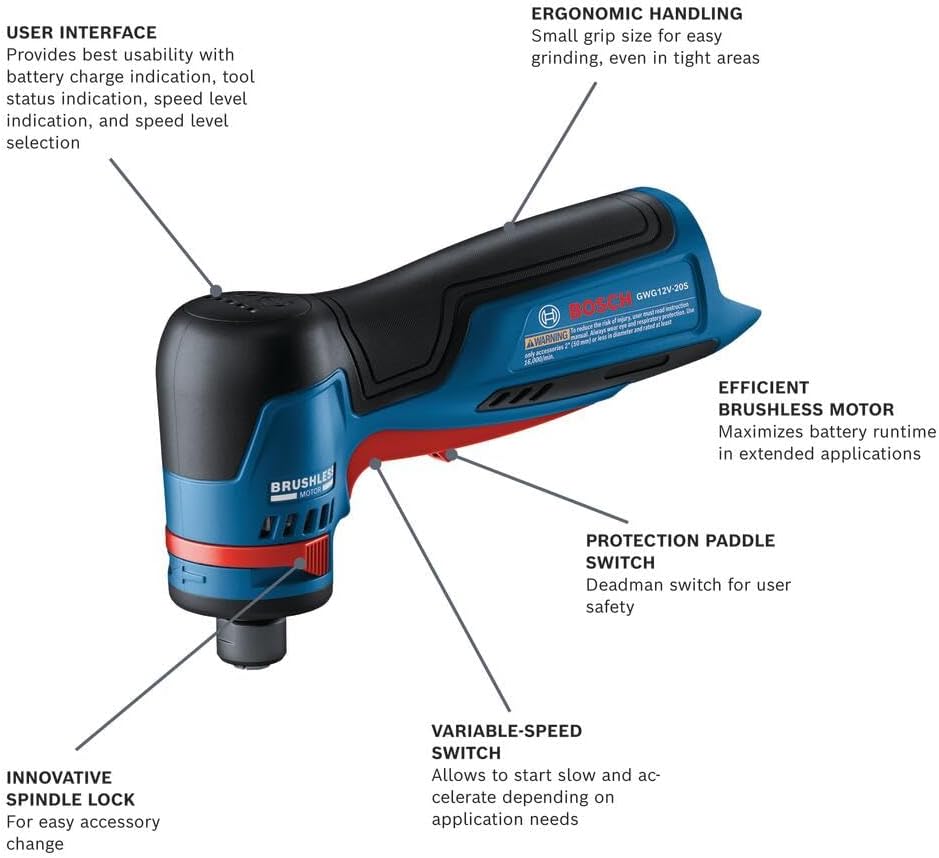 Bosch Gwg12V-20Sb23 12V Max Brushless 1/4 In. Right Angle Die Grinder Kit With (2) 3.0 Ah Batteries