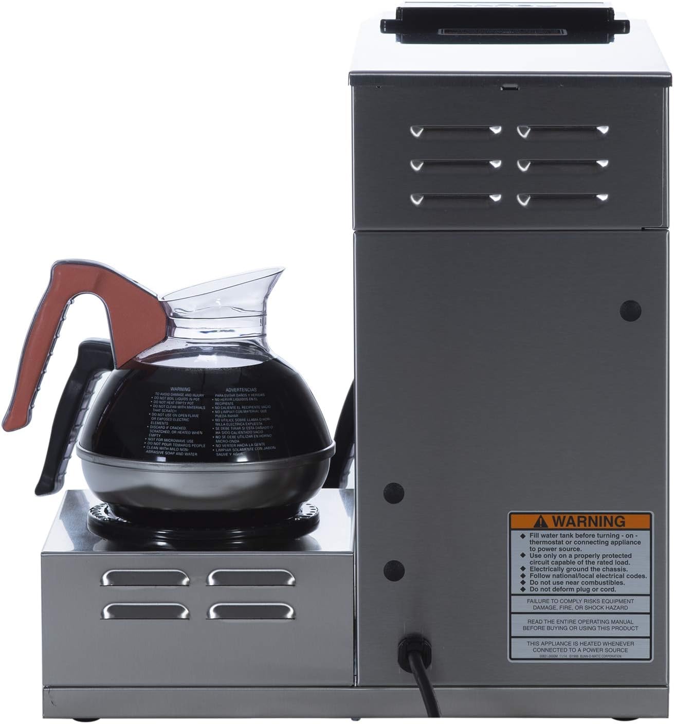 Bunn Vp17-3, 12-Cup Low Profile Pourover Commercial Coffee Maker, 3 Lower Warmers, 13300.0003,Silver