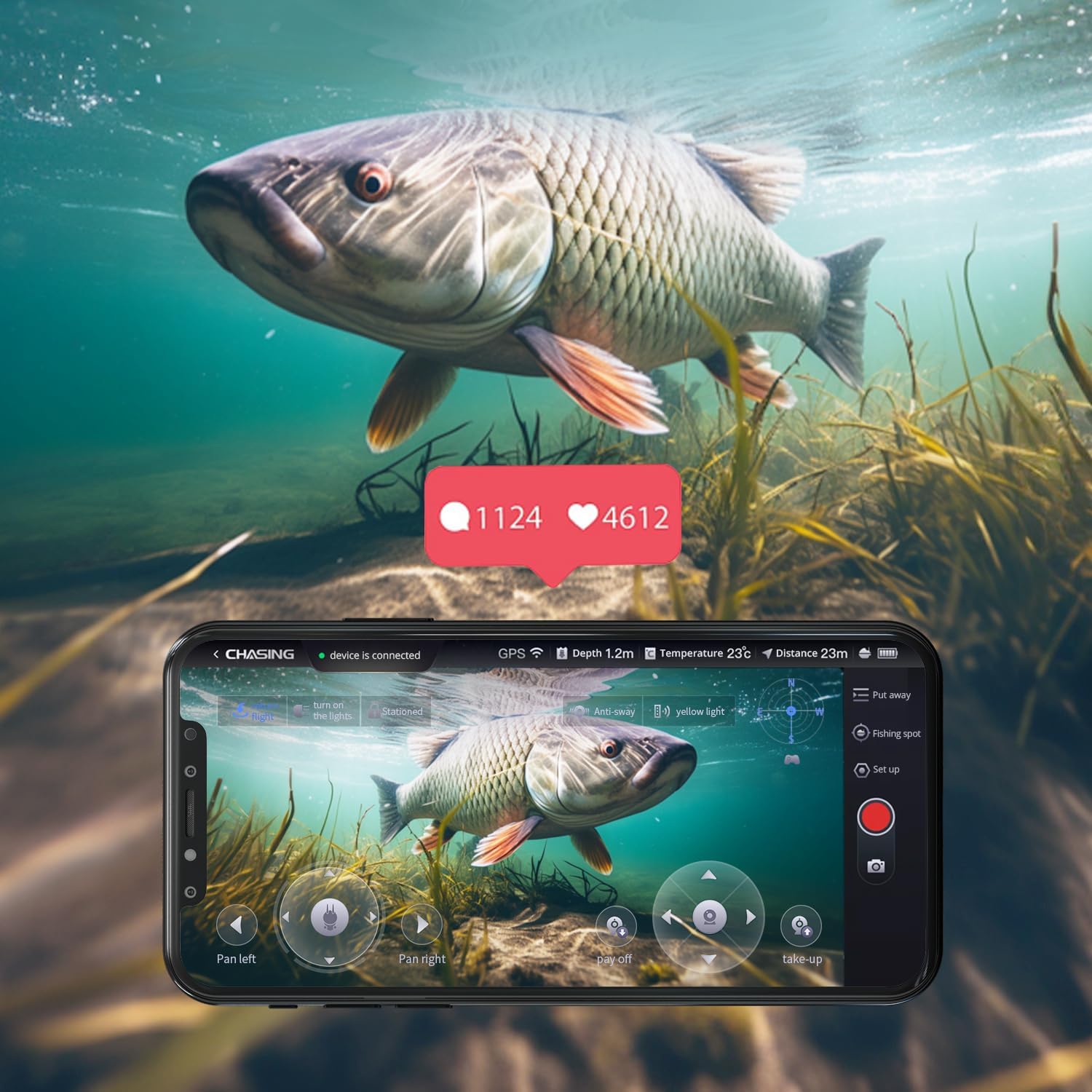 Chasing F1 Pro Underwater Fishing Camera| Full Hd Rotatable Lens|Wireless Control Of Camera Lifting| Ice Fishing Gear | Underwater Camera | Fish Finder | Fishing Gear And Equipment