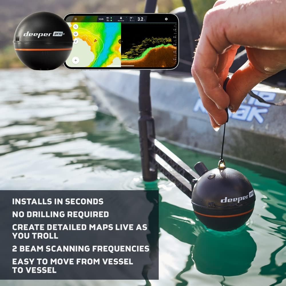 Deeper Pro+ Smart Sonar Castable And Portable Wifi Fish Finder With Gps For Kayaks And Boats On Shore Ice Fishing Fish Finder