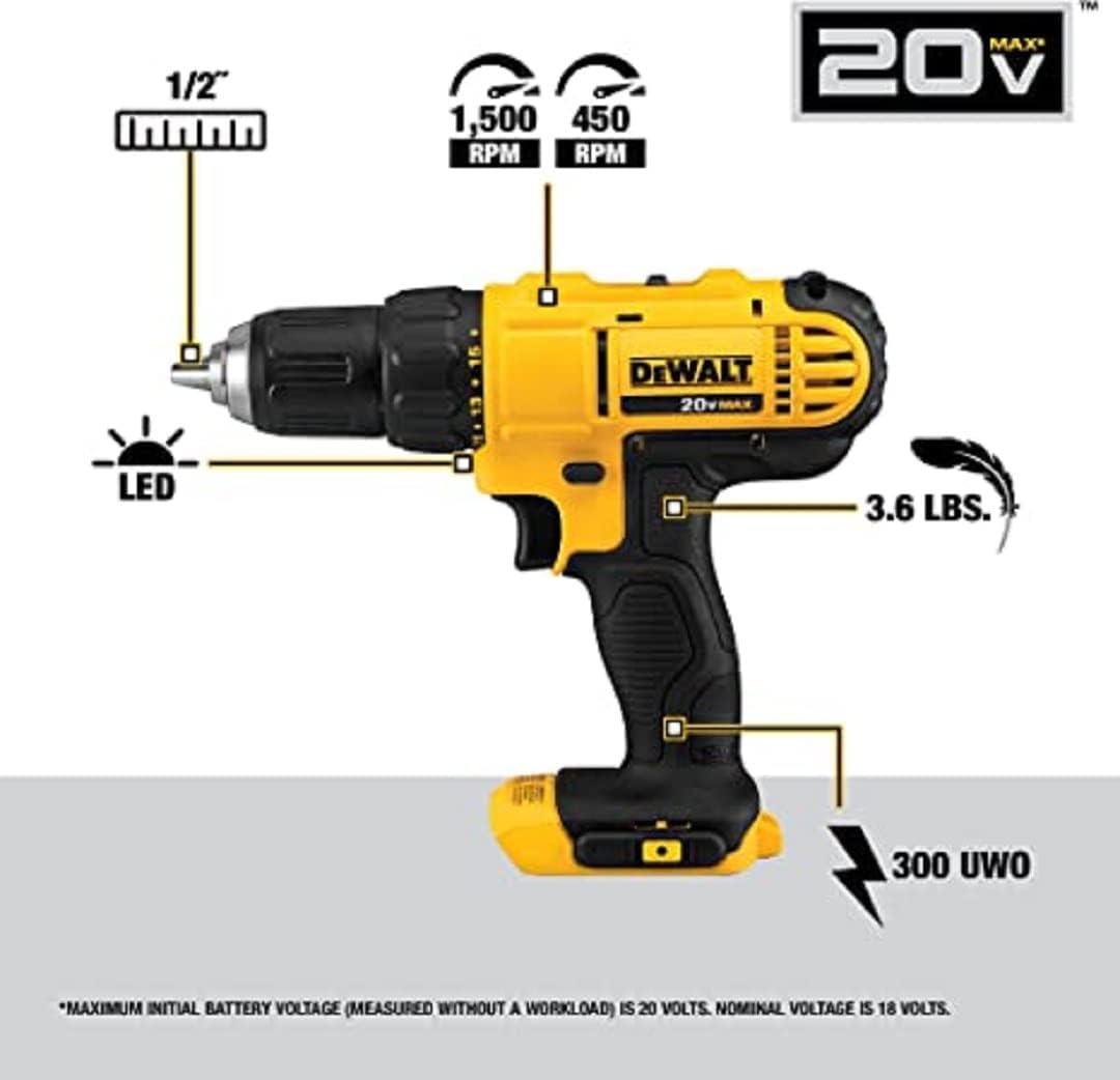 Dewalt 20V Max Cordless Drill And Impact Driver, Power Tool Combo Kit With 2 Batteries And Charger, Yellow/Black (Dck240C2)