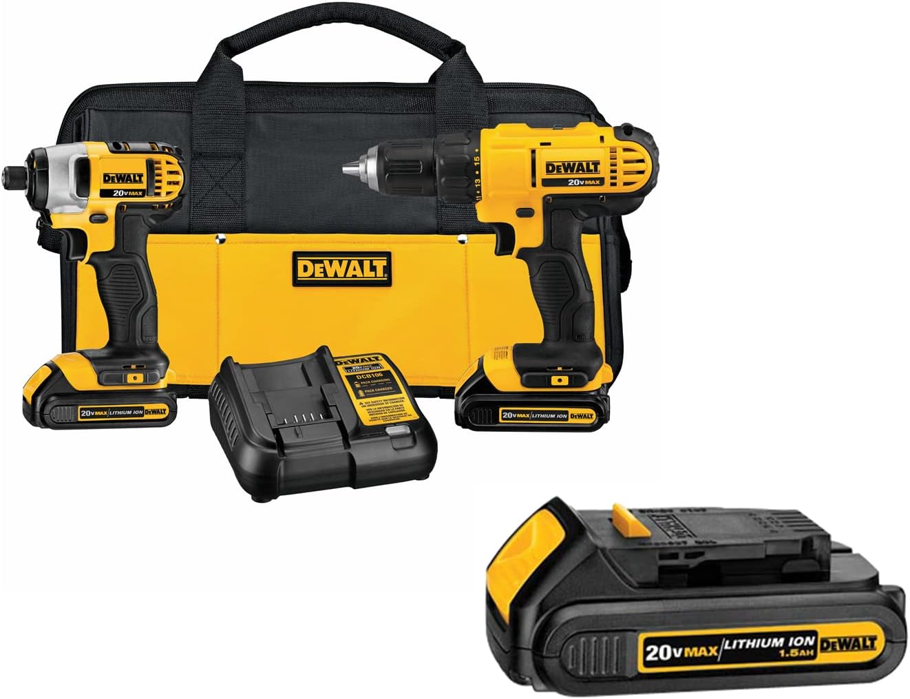 Dewalt 20V Max Cordless Drill And Impact Driver, Power Tool Combo Kit With 2 Batteries And Charger, Yellow/Black (Dck240C2)