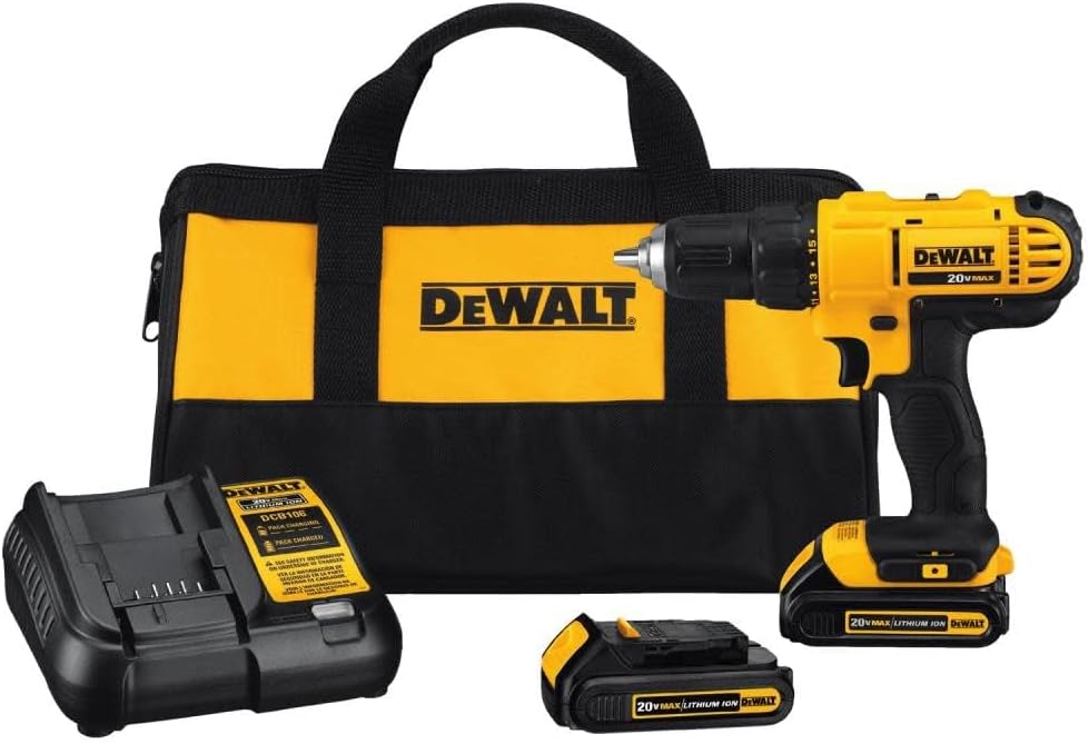 Dewalt 20V Max Cordless Drill / Driver Kit, Compact, 1/2-Inch (Dcd771C2), Dewalt Yellow