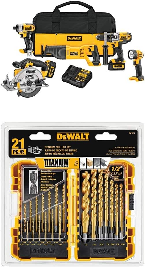 Dewalt 20V Max Power Tool Combo Kit, Cordless Power Tool Set, 5-Tool (Dck590L2),Yellow