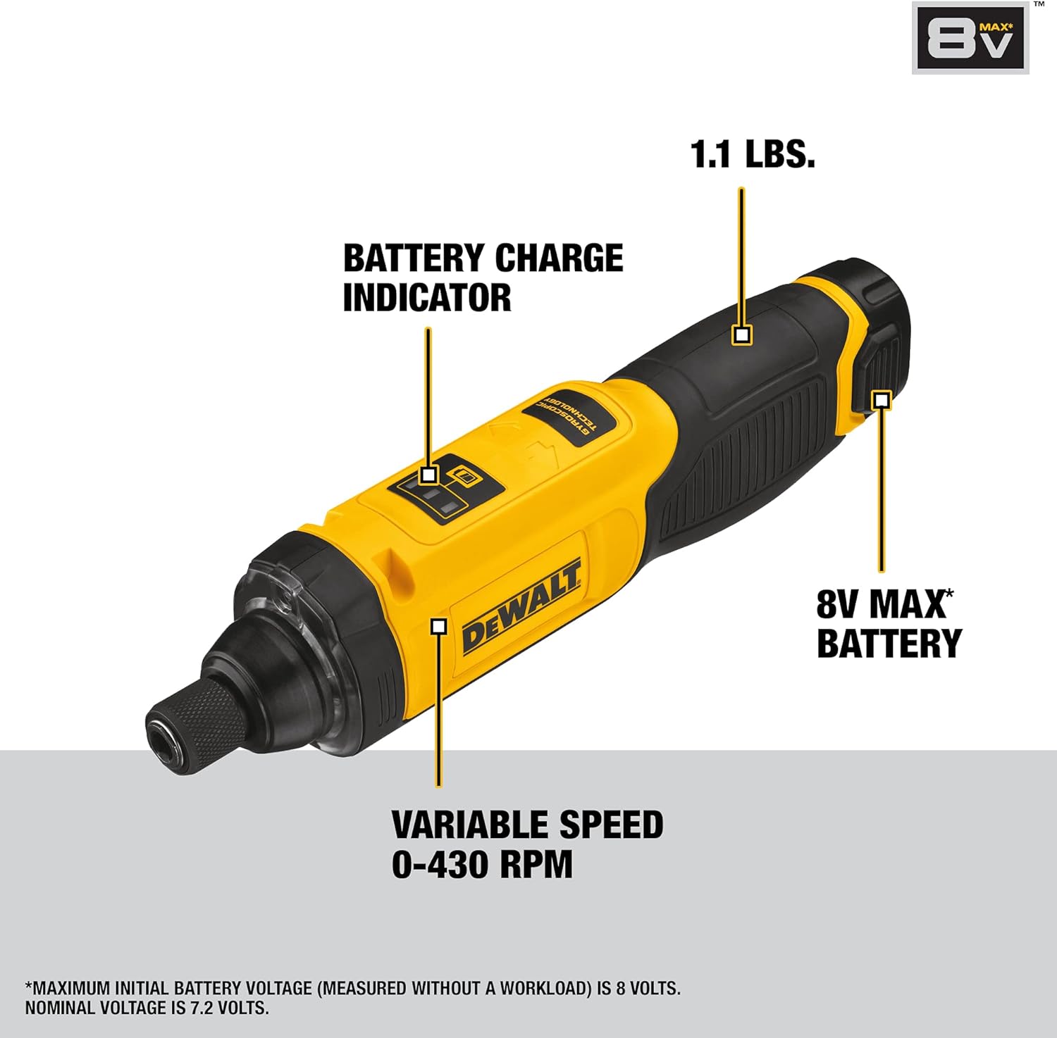 Dewalt 8V Max Cordless Screwdriver, Gyroscopic, Rechargeable, Battery Included (Dcf682N1),Black