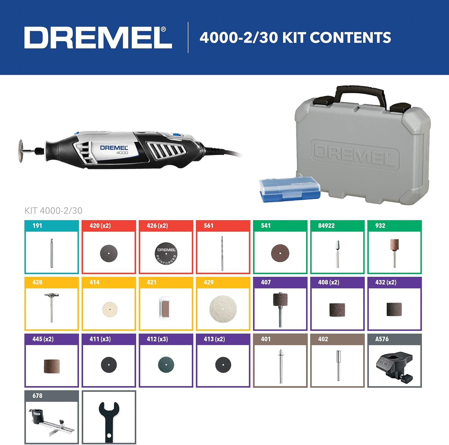 Dremel 4000-2/30 Variable Speed Rotary Tool Kit - Engraver, Polisher, And Sander- Perfect For Cutting, Detail Sanding, Engraving, Wood Carving, And Polishing- 2 Attachments  30 Accessories