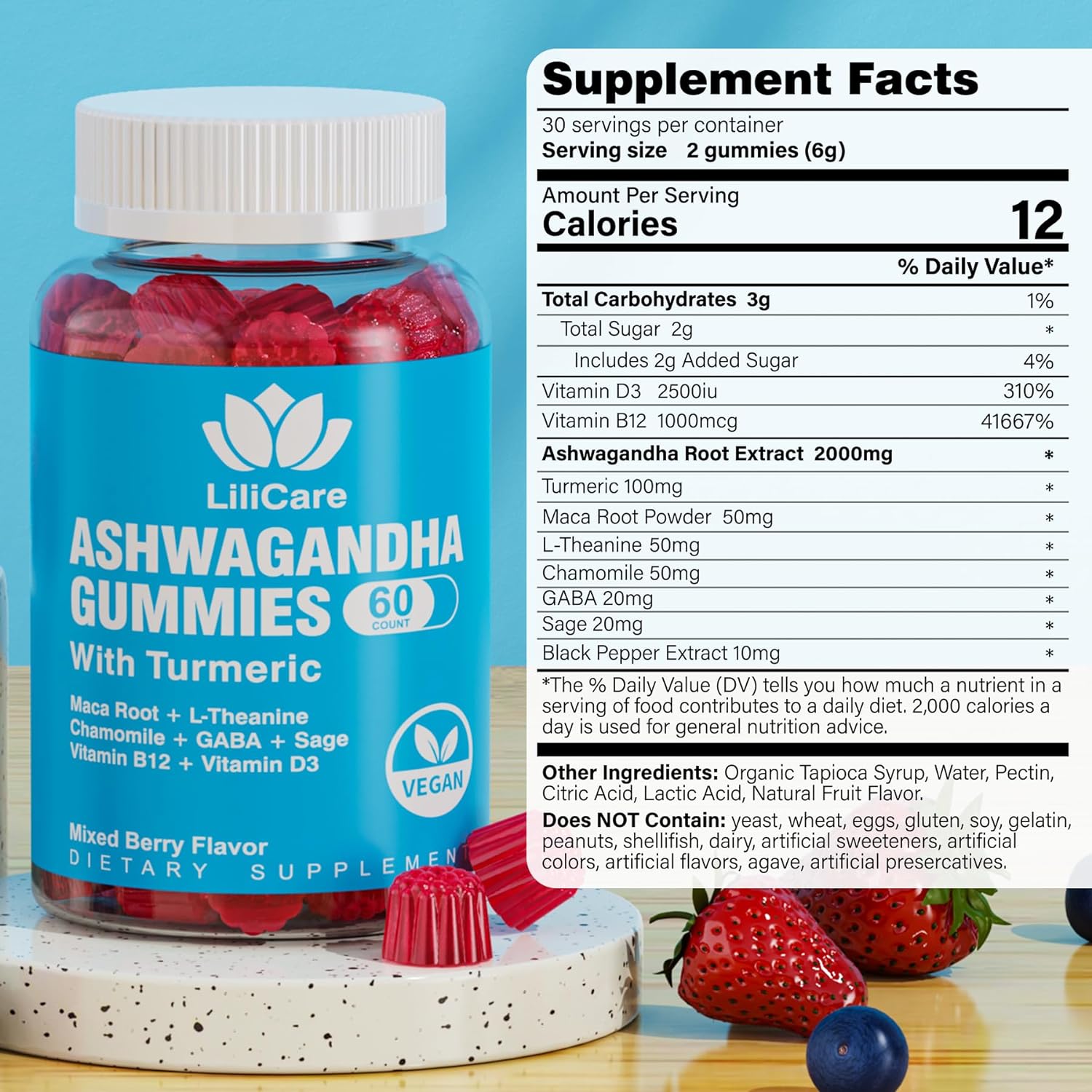 Envydeal 2 Pack Ashwagandha Gummies For Immune Support, 2000Mg Organic Ashwa Root Extract Supplement For Women  Men - 120 Count