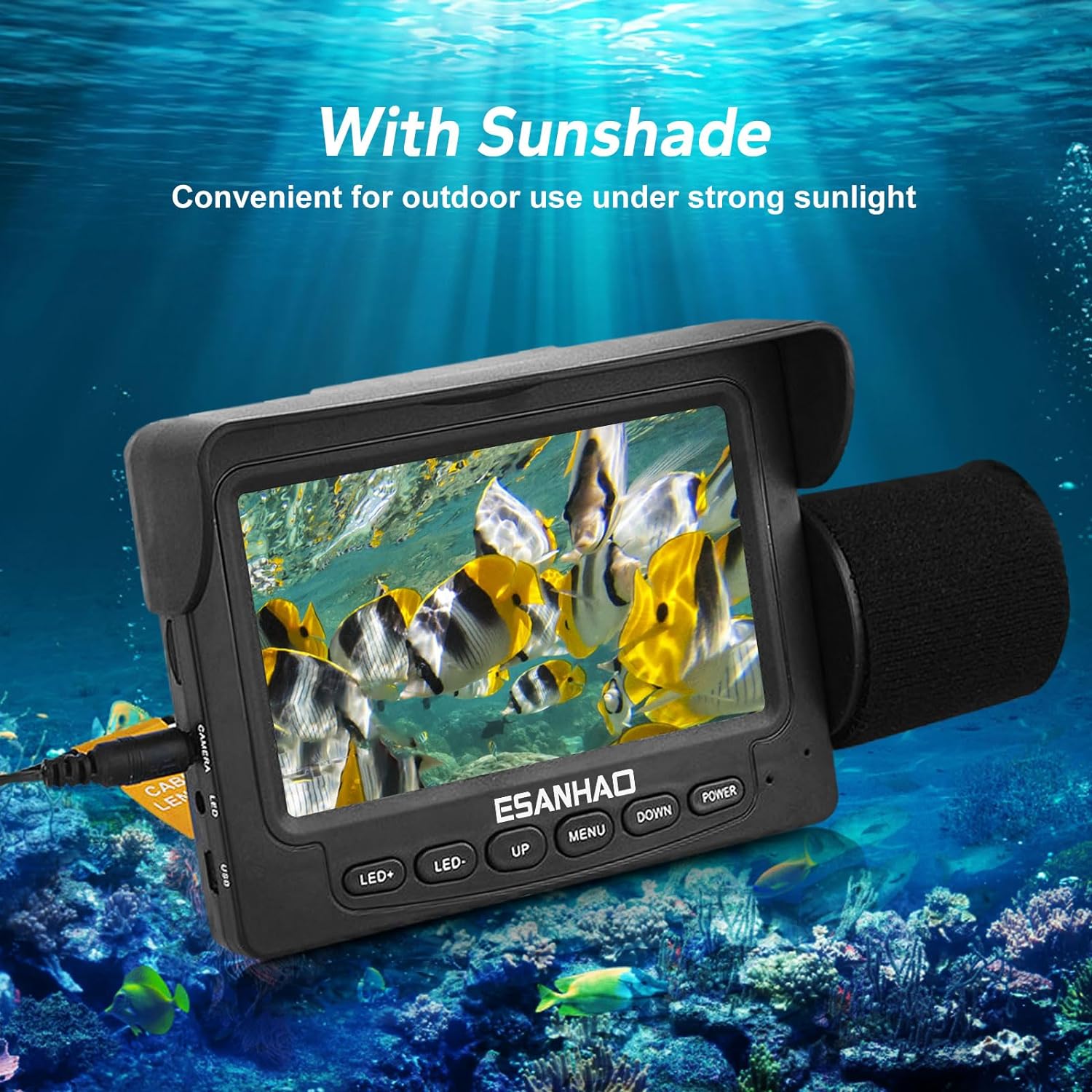 Esanhao Portable Video Fish Finder,4.3 Inch Underwater Fishing Viewer,15M 1000Tvl Fish Finder Underwater Fishing Camera Lcd Monitor 6Pcs Ir Led Night Vision Camera For Ocean/Ice/Lake Fishing