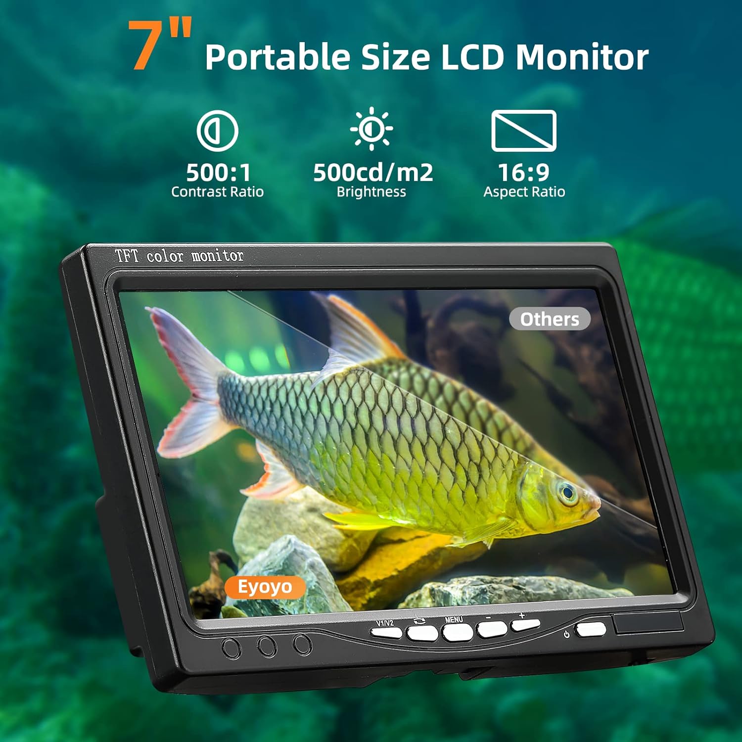 Eyoyo Underwater Fishing Camera 7 Inch Lcd Monitor Fish Finder Waterproof 1000Tvl Fishing Camera 12Pcs Infrared Lights For Lake, Boat, Ice Fishing