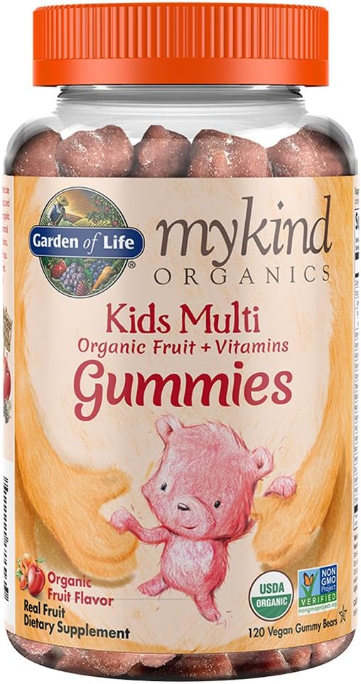 Garden Of Life Organics Kids Gummy Vitamins - Fruit - Certified Organic, Non-Gmo  Vegan Complete Childrens Multi - B12, C  D3 - Gluten, Soy  Dairy Free, 120 Real Fruit Chew Gummies