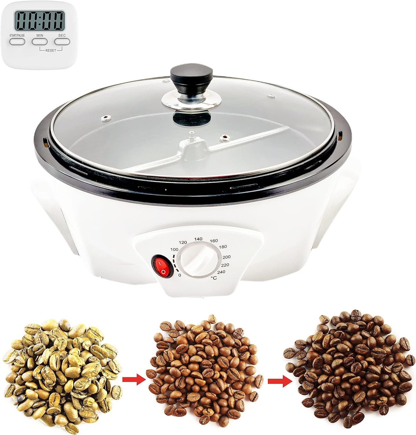 Giveroo 500G Coffee Bean Roaster Household Coffee Roasters Machine With Timer Electric Coffee Beans Roaster 0-240℃ Non-Stick For Cafe Shop Home Use. 110V