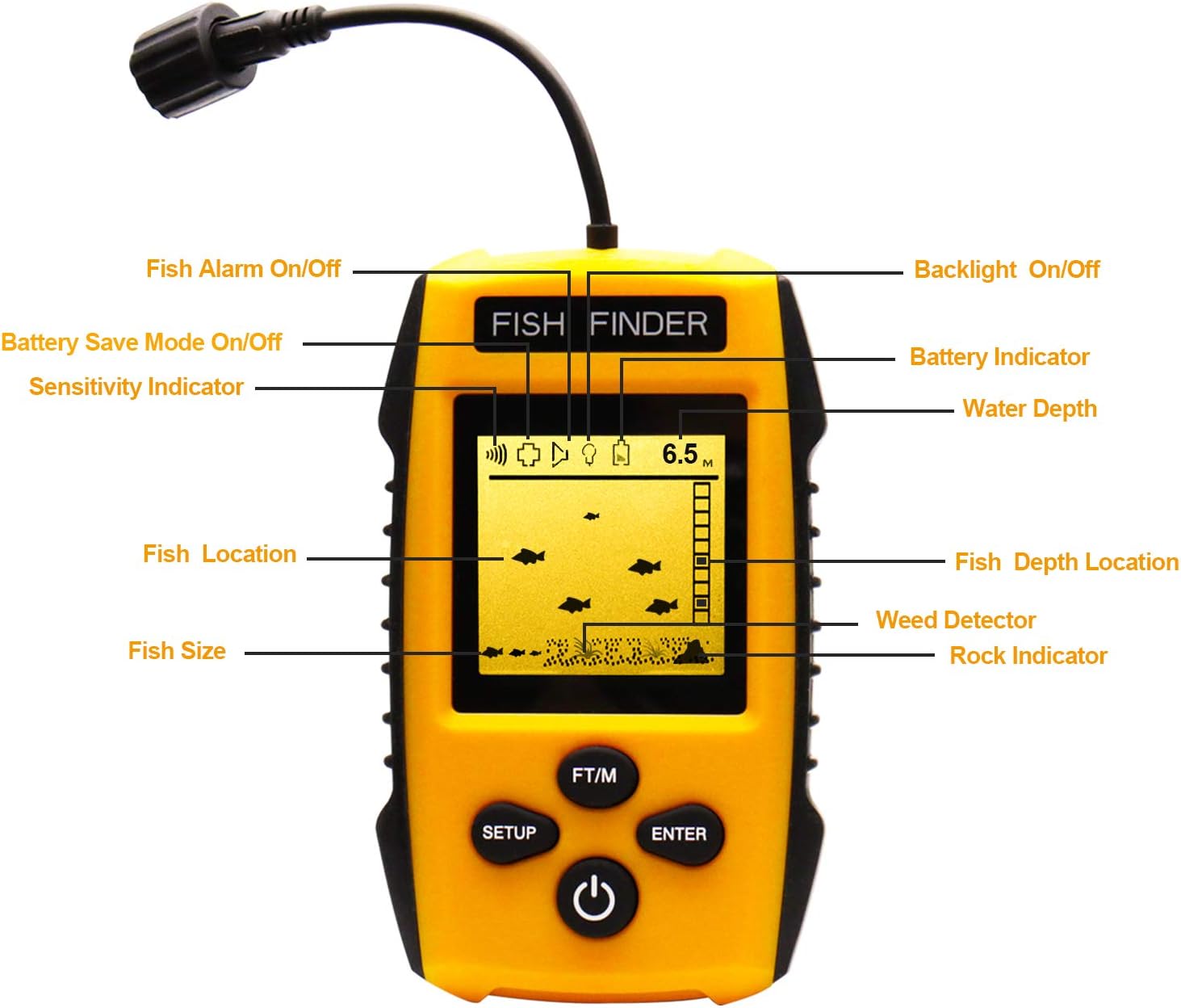 Handheld Fish Finder Portable Fishing Kayak Fishfinder Fish Depth Finder Fishing Gear With Sonar Transducer And Lcd Display