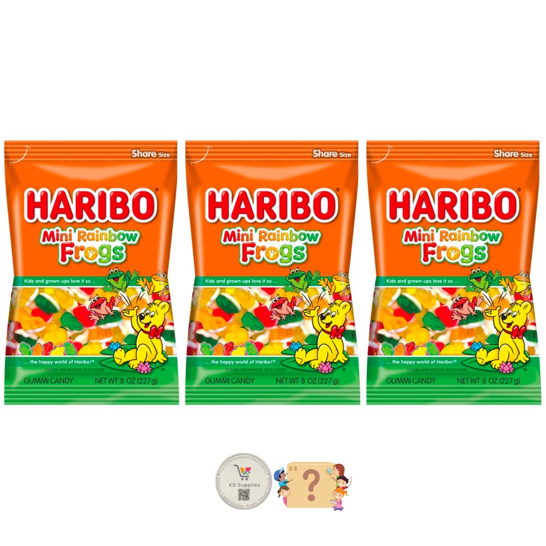 Haribo Gummi Candy - Soft  Chewy Delicious Gummies, (Pack Of 3) 4 Oz Share Size Peg Bags + Bonus Mystery Candy (Gold Bears Pineapple)