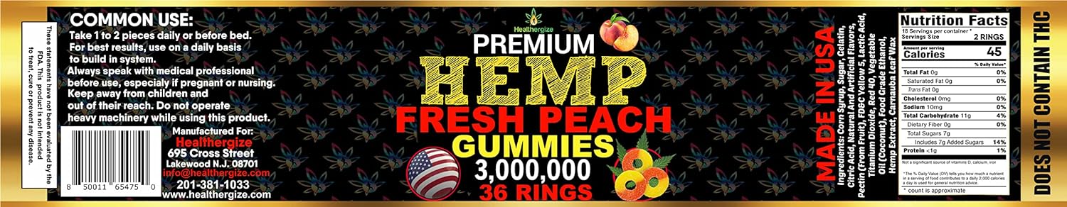 Healthergize Hemp Gummies-Great For Sleep, Joints, Relax, Calm, Muscles, Discomfort, Skin-Hemp Gummy Bears Peace And Relaxation-Variety Fruity Flavors-Natural Hemp Edibles Bears-Made In Usa-90 Bears