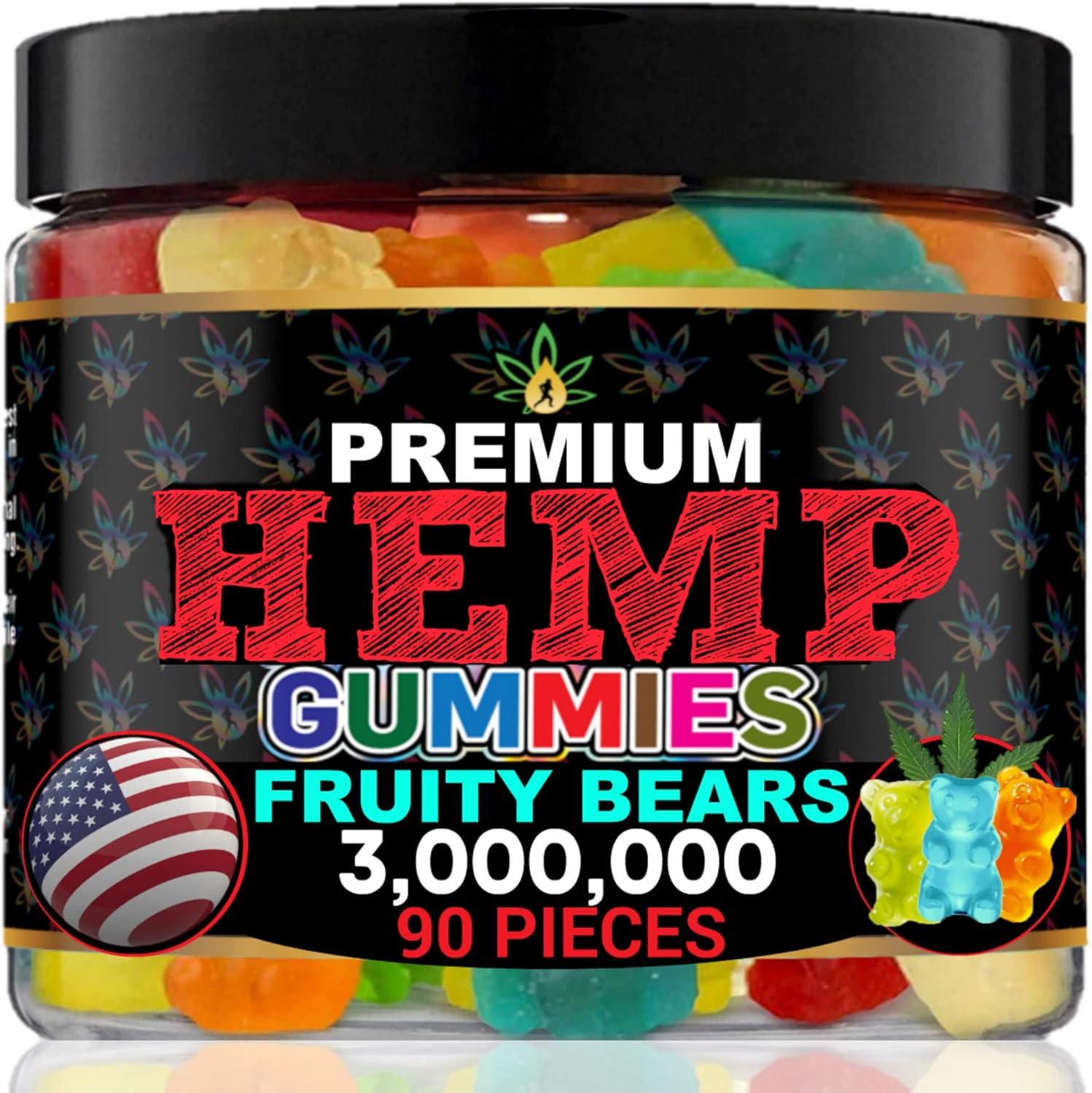 Healthergize Hemp Gummies-Great For Sleep, Joints, Relax, Calm, Muscles, Discomfort, Skin-Hemp Gummy Bears Peace And Relaxation-Variety Fruity Flavors-Natural Hemp Edibles Bears-Made In Usa-90 Bears