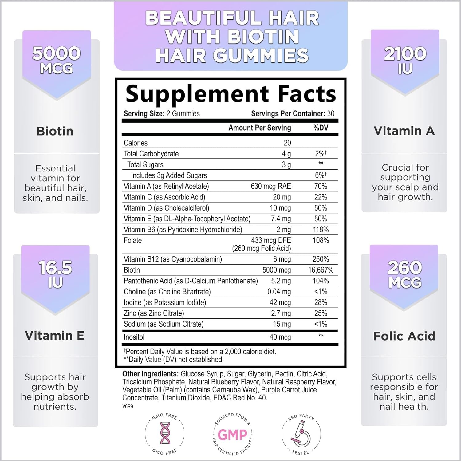 Hello Lovely! Hair Vitamins Gummies With Biotin 5000 Mcg Vitamin E  C Support Hair Growth, Premium Vegetarian Non-Gmo, For Stronger Beautiful Hair  Nails Supplement - 120 Gummy Bears