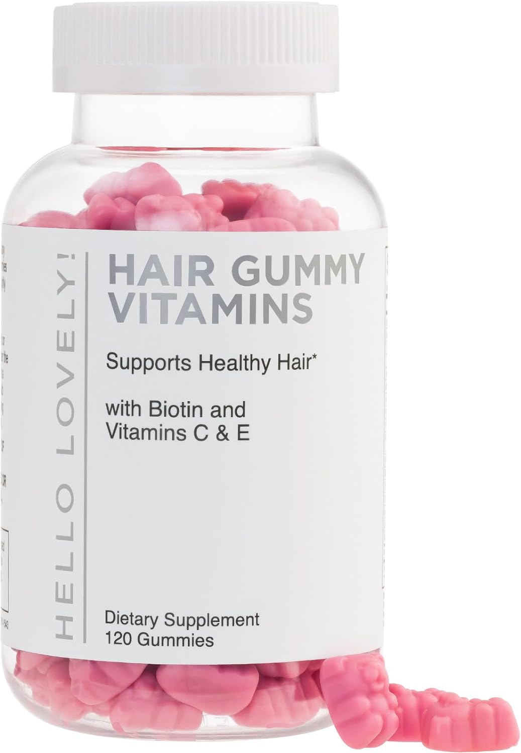 Hello Lovely! Hair Vitamins Gummies With Biotin 5000 Mcg Vitamin E  C Support Hair Growth, Premium Vegetarian Non-Gmo, For Stronger Beautiful Hair  Nails Supplement - 120 Gummy Bears