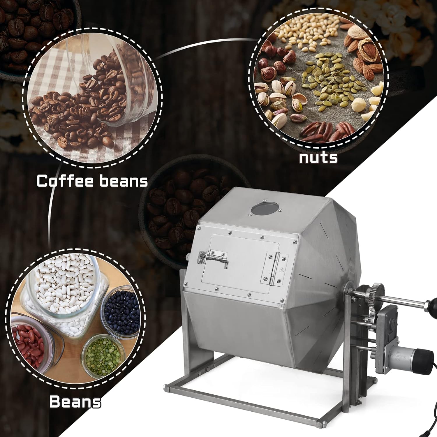 Iczw Electric Coffee Bean Roaster Gas Coffee Bean Baker Drum Type Stainless Steel For Home And Commercial Use 14.5L