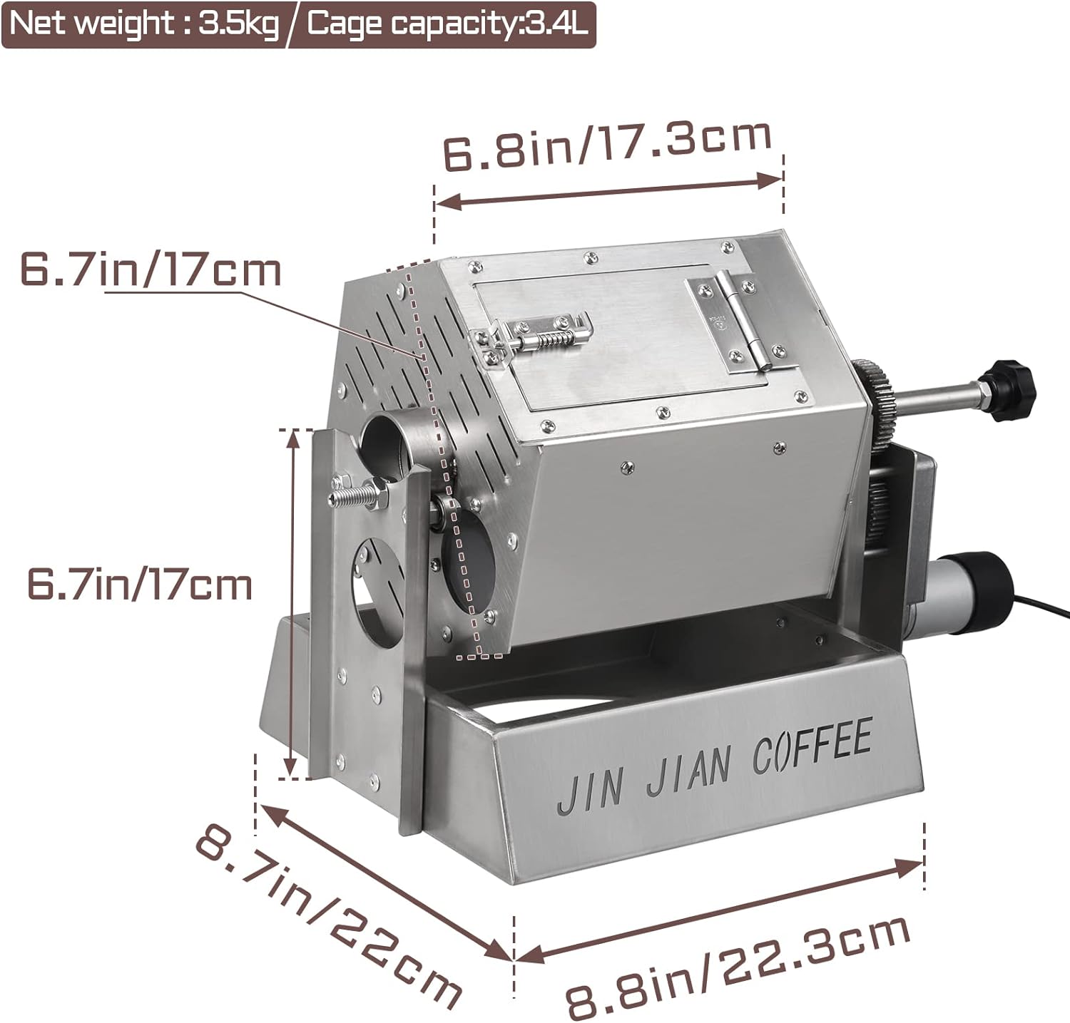 Iczw Electric Coffee Bean Roaster Gas Coffee Bean Baker Drum Type Stainless Steel For Home And Commercial Use 3.4L