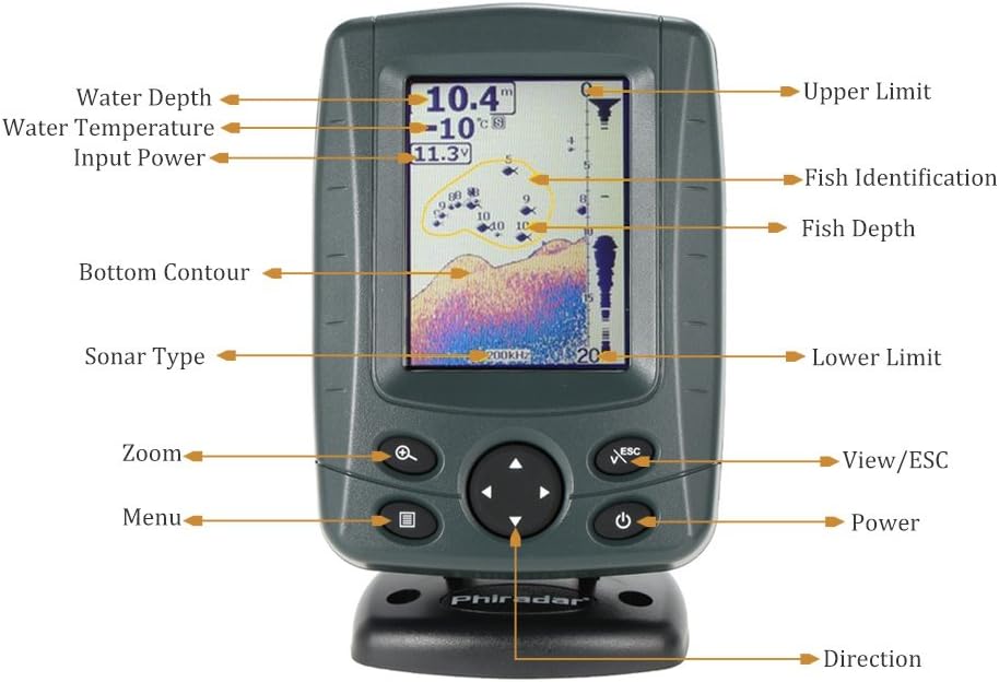 Joywee Ff688C 3.5 Phiradar Color Lcd Boat Fish Finder 200Khz/83Khz Dual Sonar Frequency 80M 240Ft Detection Muti-Language Auto Zoom