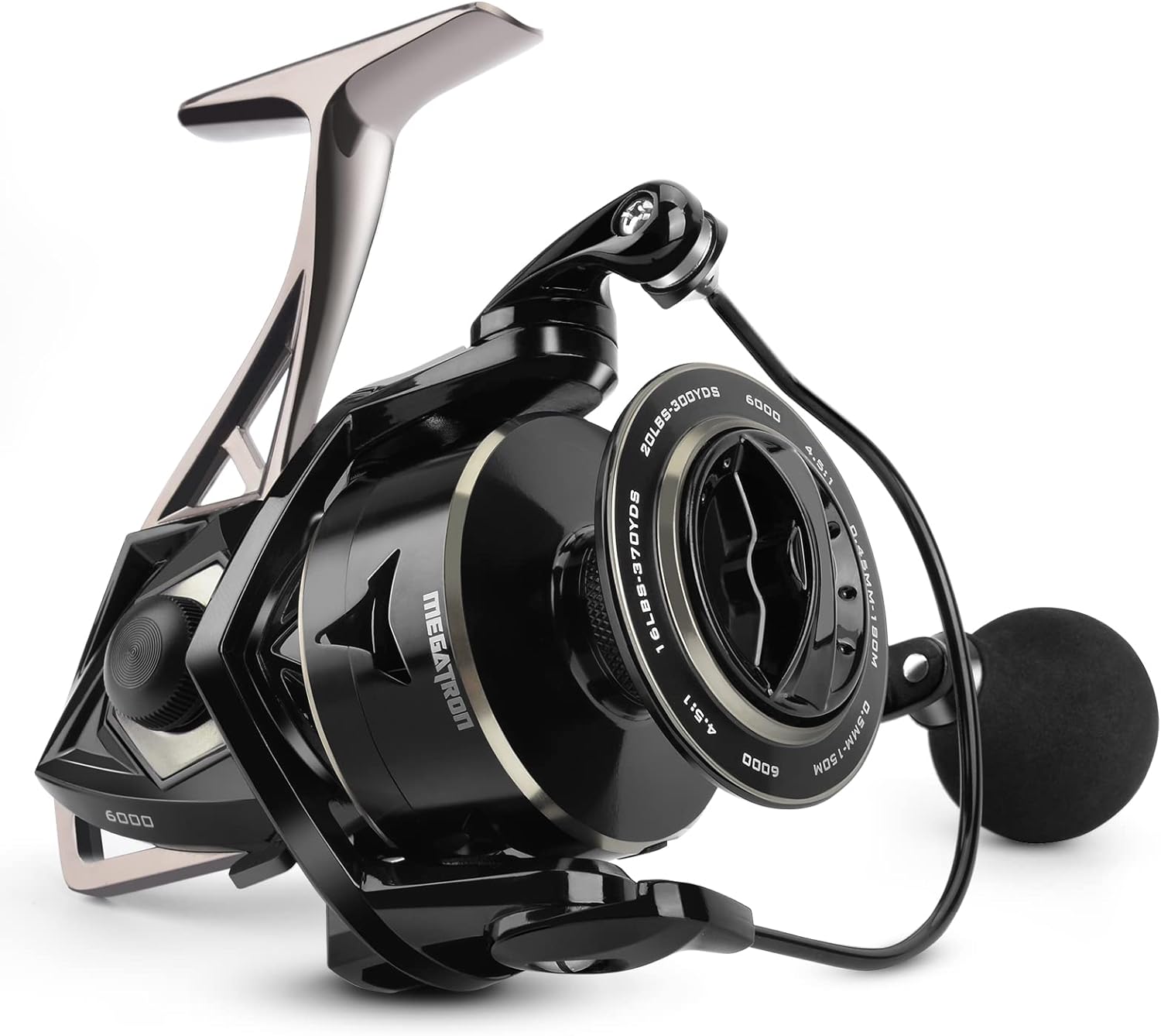 Kastking Megatron Spinning Reel, Freshwater And Saltwater Spinning Fishing Reel, Rigid Aluminum Frame 7+1 Double-Shielded Stainless-Steel Bb, Over 30 Lbs. Carbon Drag, Cnc Aluminum Spool  Handle