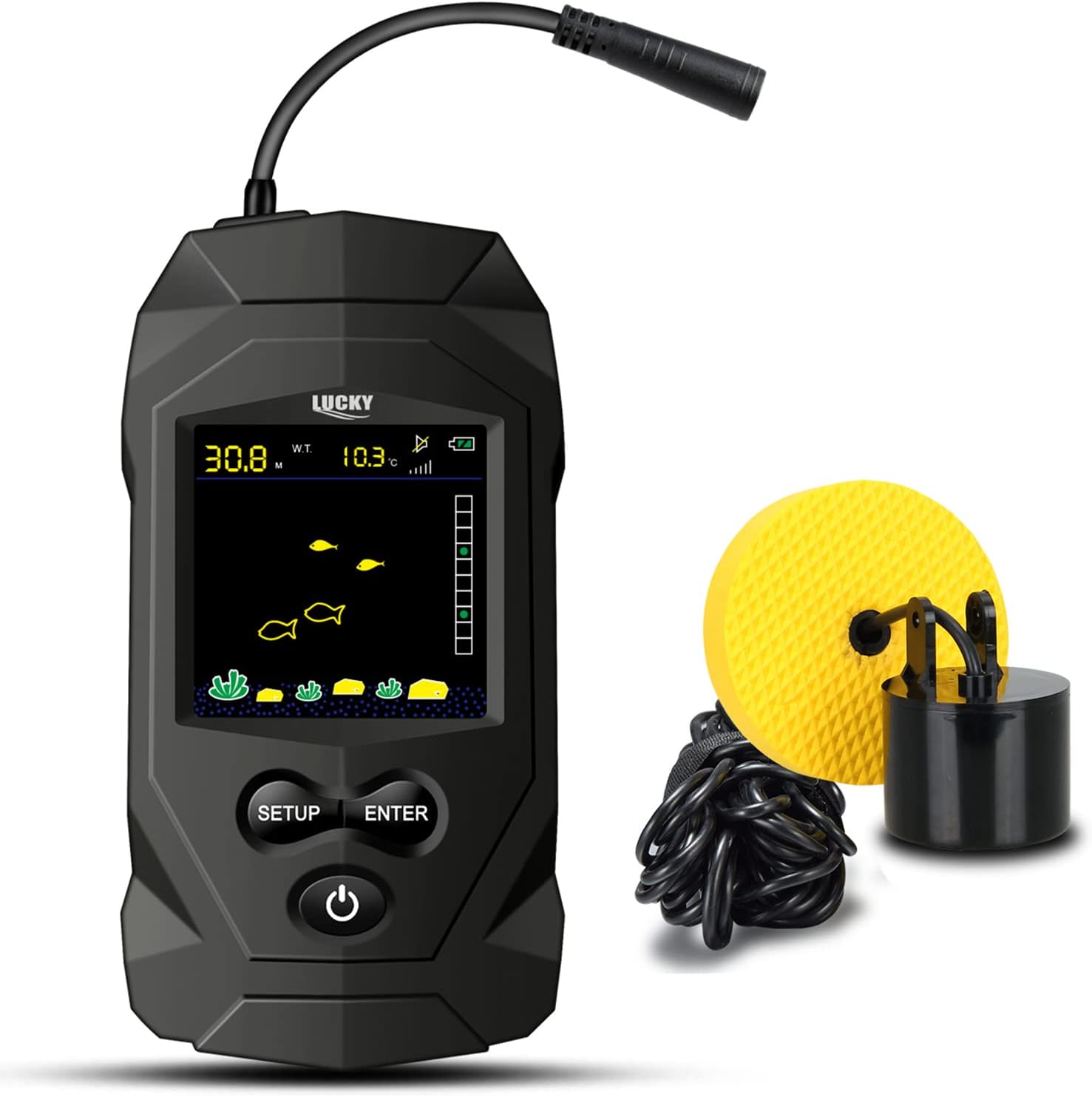 Lucky Display Portable Fish Finder Sensor Wired Handheld Depth Finder Sonar Sea Kayak Fish Finders Transducer