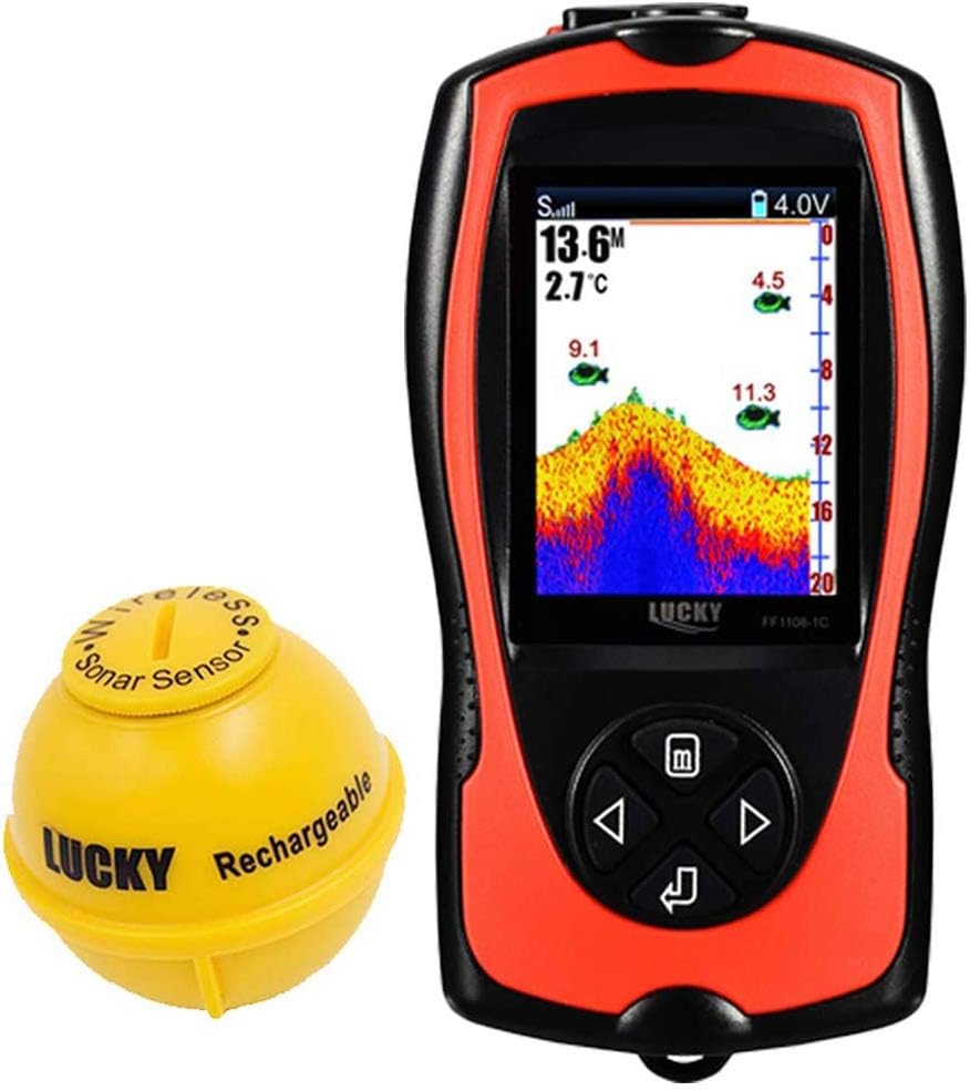 Lucky Portable Fish Finder Transducer Sonar Sensor 147 Feet Water Depth Finder Lcd Screen Echo Sounder Fishfinder With Fish Attractive Lamp For Ice Fishing Sea Fishing