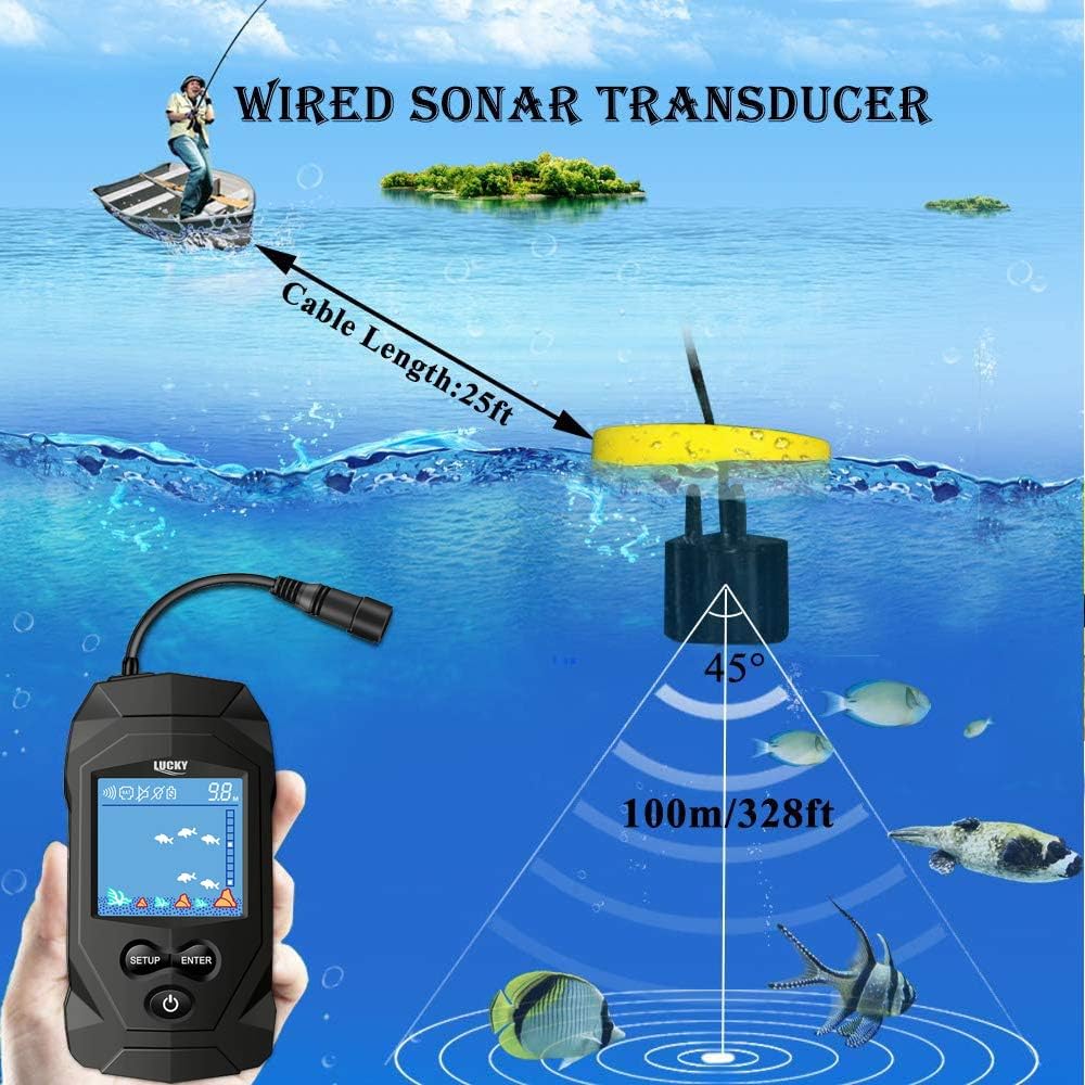 Lucky Portable Fish Finders Wired Transducer Kayak Fish Finder Kit Portable Depth Finder Lcd Display For Kayak Boat Ice Fishing