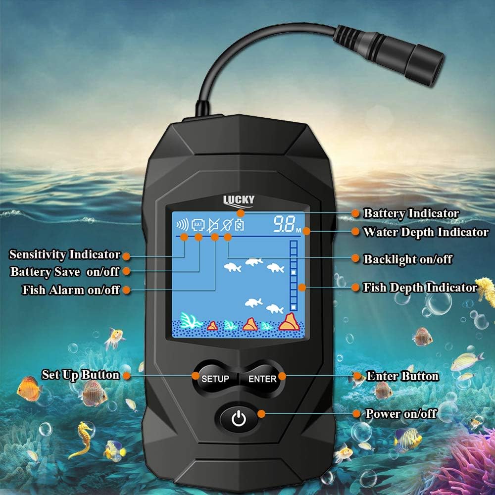 Lucky Portable Fish Finders Wired Transducer Kayak Fish Finder Kit Portable Depth Finder Lcd Display For Kayak Boat Ice Fishing