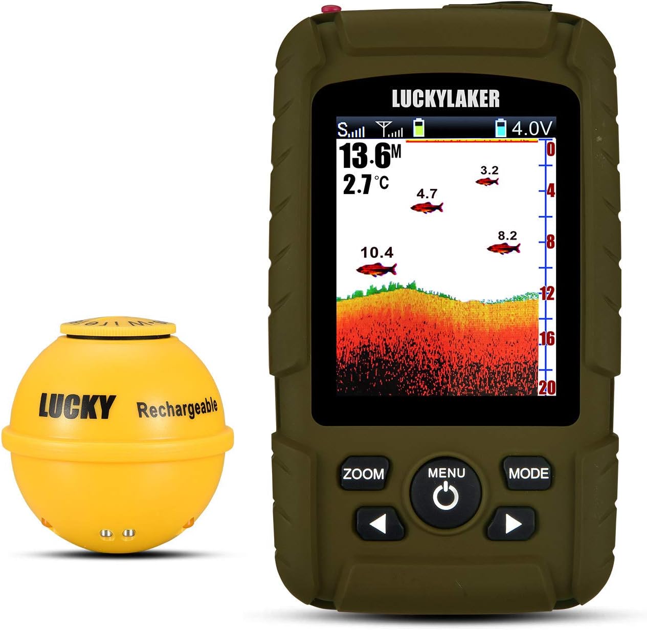 Lucky Portable Sonar Fish Finder Boat Depth Fishing Fish Finders Waterproof Handheld Wireless Fishing Finder Kayak Transducer Depth Finders For Ice Fishing Sea