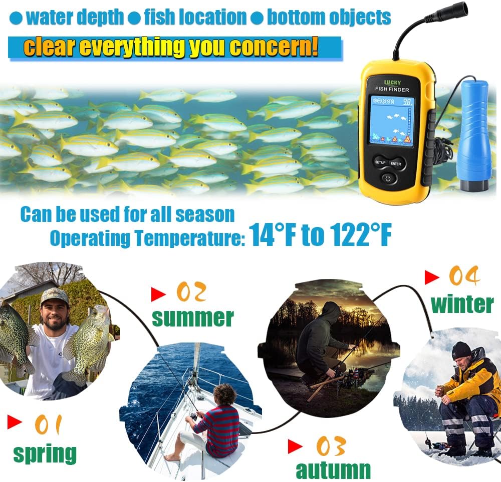 Lucky Small Portable Fish Finder Kayak Sonar Handheld Fish Finders Ice Fishing Castable Depth Finder Boat Fisherman Gifts