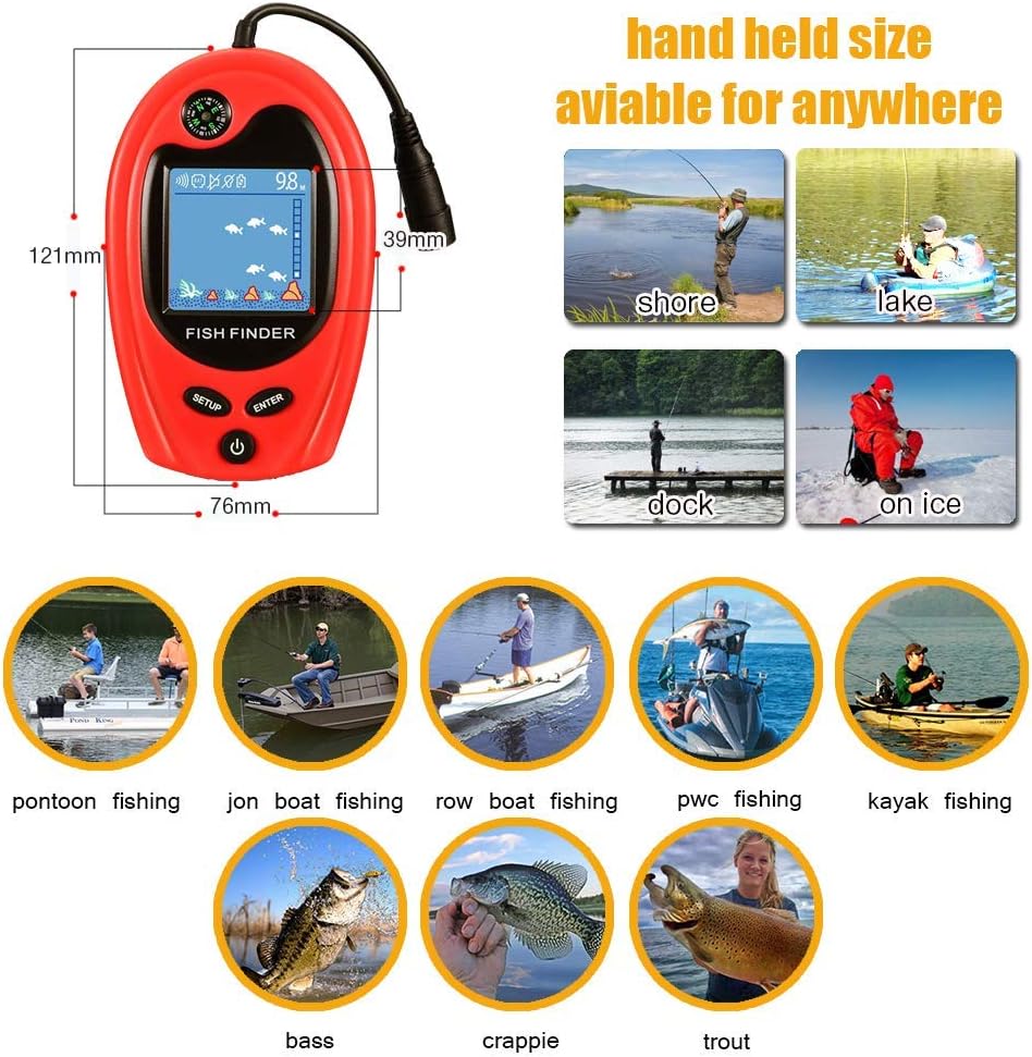 Lucky Sonar Portable Fish Finder Transducer Wired Water Depth Finders Boat Kayak Transducer Fish Finder Handheld Fishing Gifts For Men