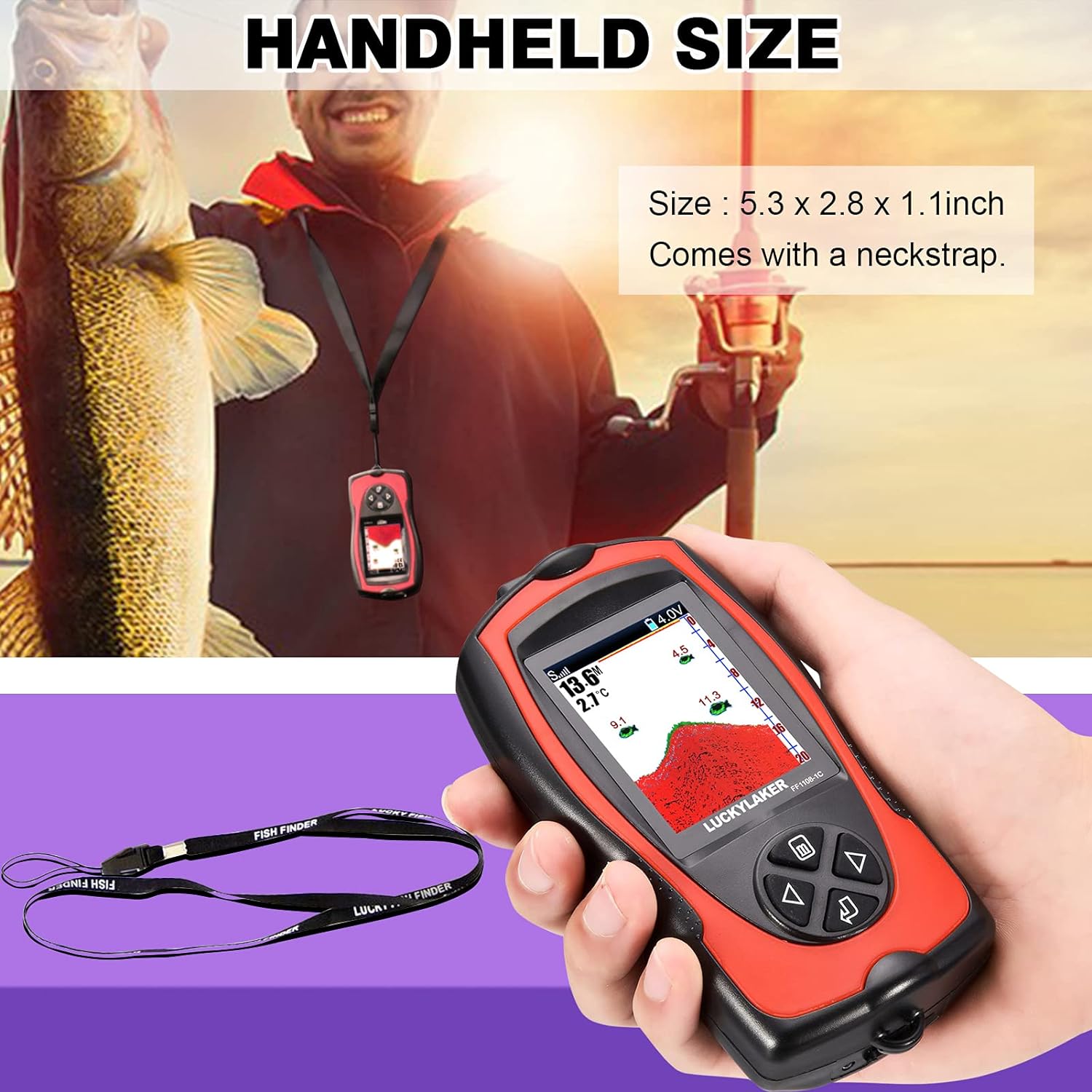 Luckylaker Portable Display Fish Finder Boat Handheld Transducer Fish Finders Kayak Water Sensor Depth Finder Lcd Wired Cable Ice Sea Fishing