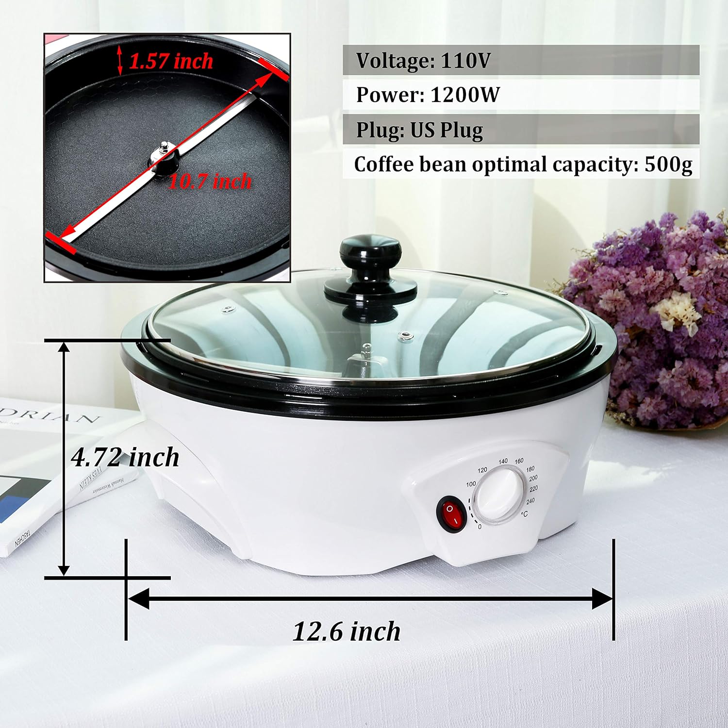 Lueur Electric Coffee Roaster Machine Coffee Bean Baker Roaster Household Coffee Bean Roasting Machine For Home Use 110V