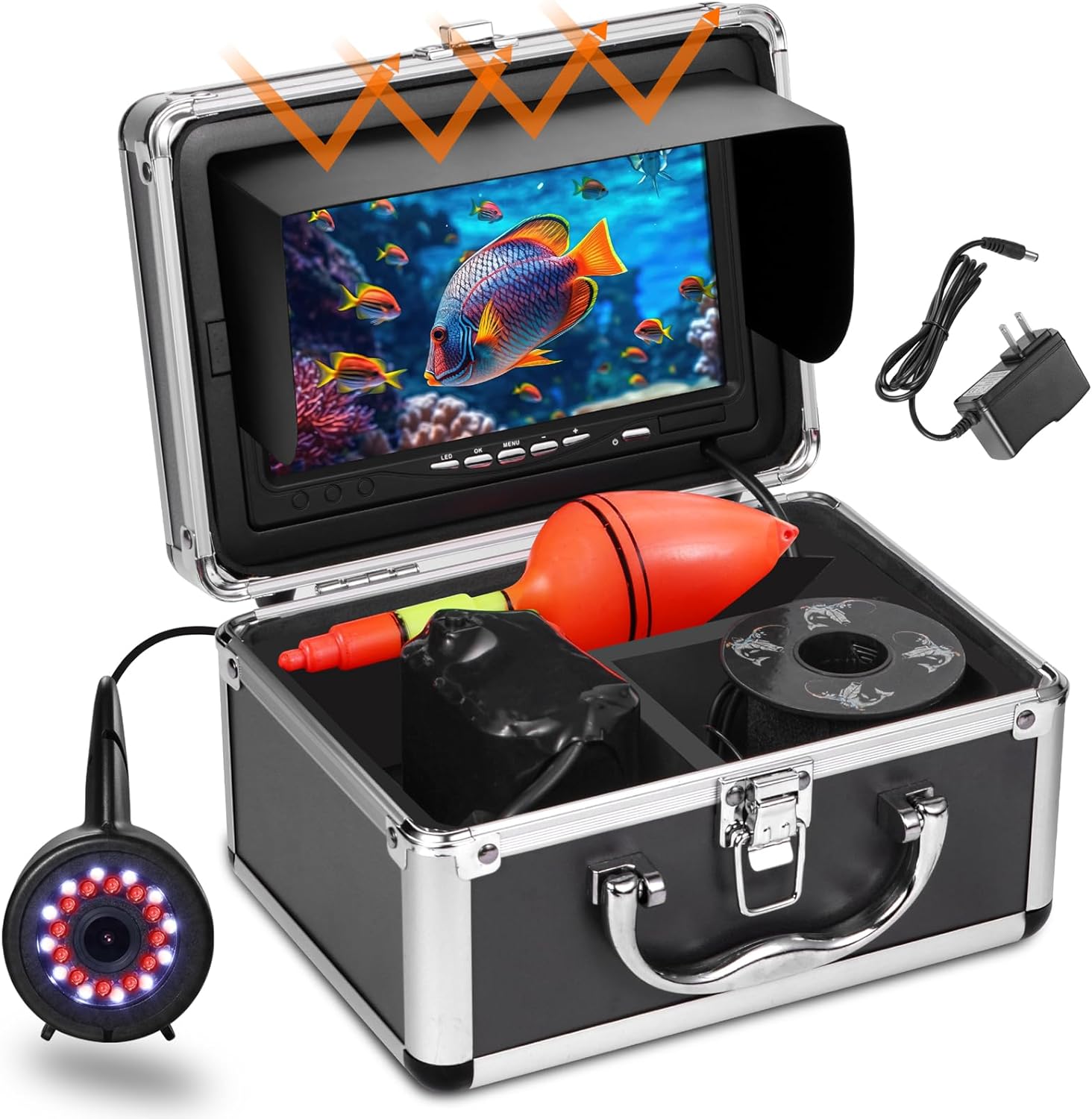 Moocor Underwater Fishing Camera, 45°/90°/180° Portable Video Fish Finder Camera [Easy To Use] 1200Tvl Ice Fishing Camera, 12Pcs Ir  12Pcs Led White Lights For Ice, Lake, Kayak, Boat Fishing