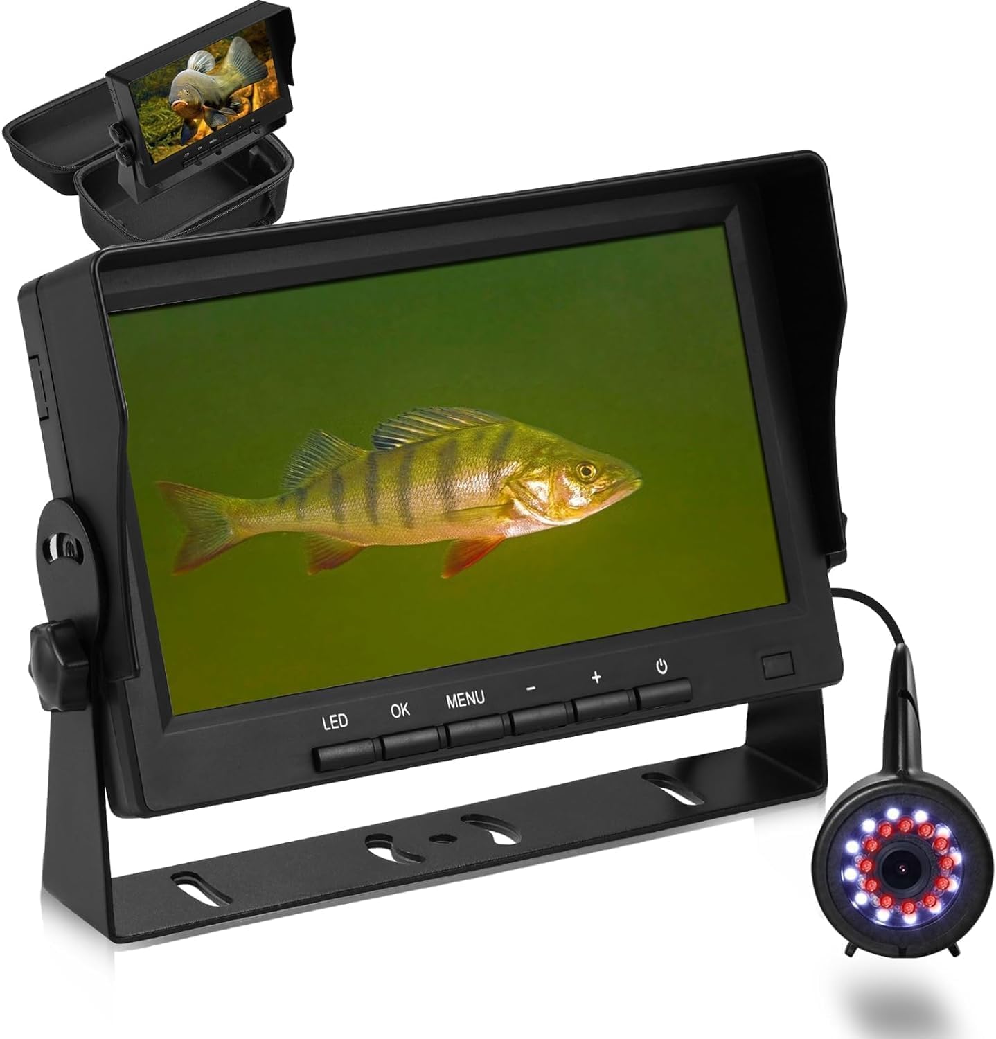 Moqcqgr 2023 Upgrade Underwater Fishing Camera W/Bracket - 7 Inch Ice Fishing Camera Underwater W/ 12Pcs+12Pcs Filling Light, 1200Tvl Portable Ice Fishing Fish Finder For Lake Boat Kayak Ice Fishing